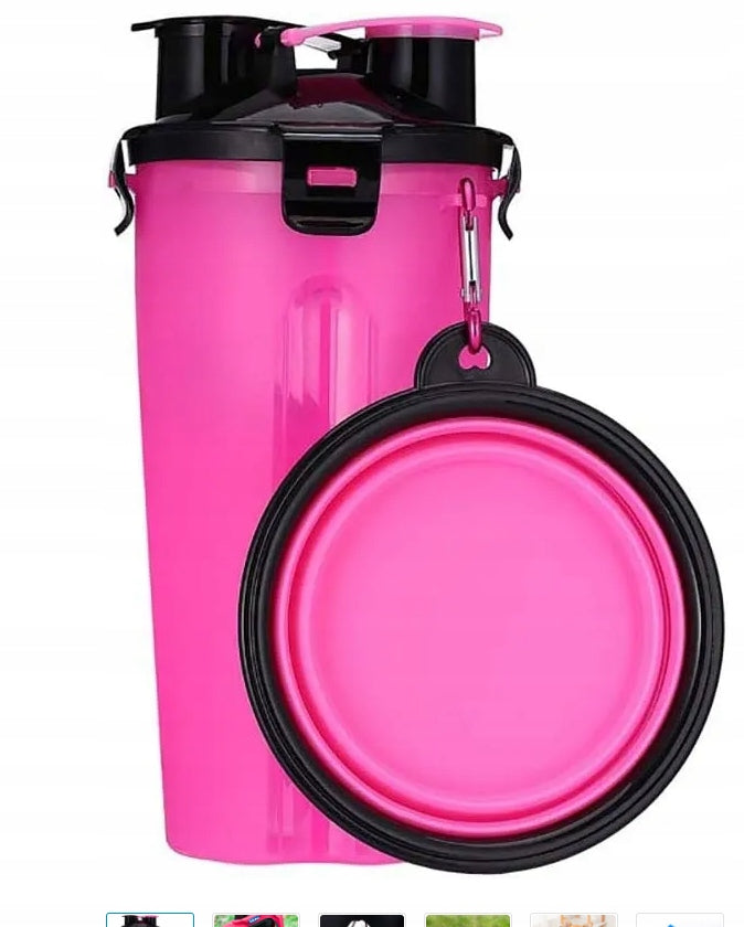 Hiking Container with Food Bowl 2in1 Pink