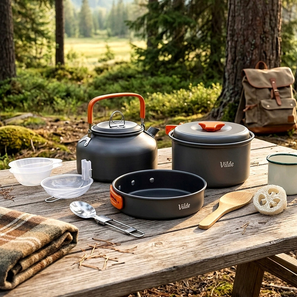 Hiking Dishes Camping Picnic Pot Pan Kettle Cutlery Packaging status original
