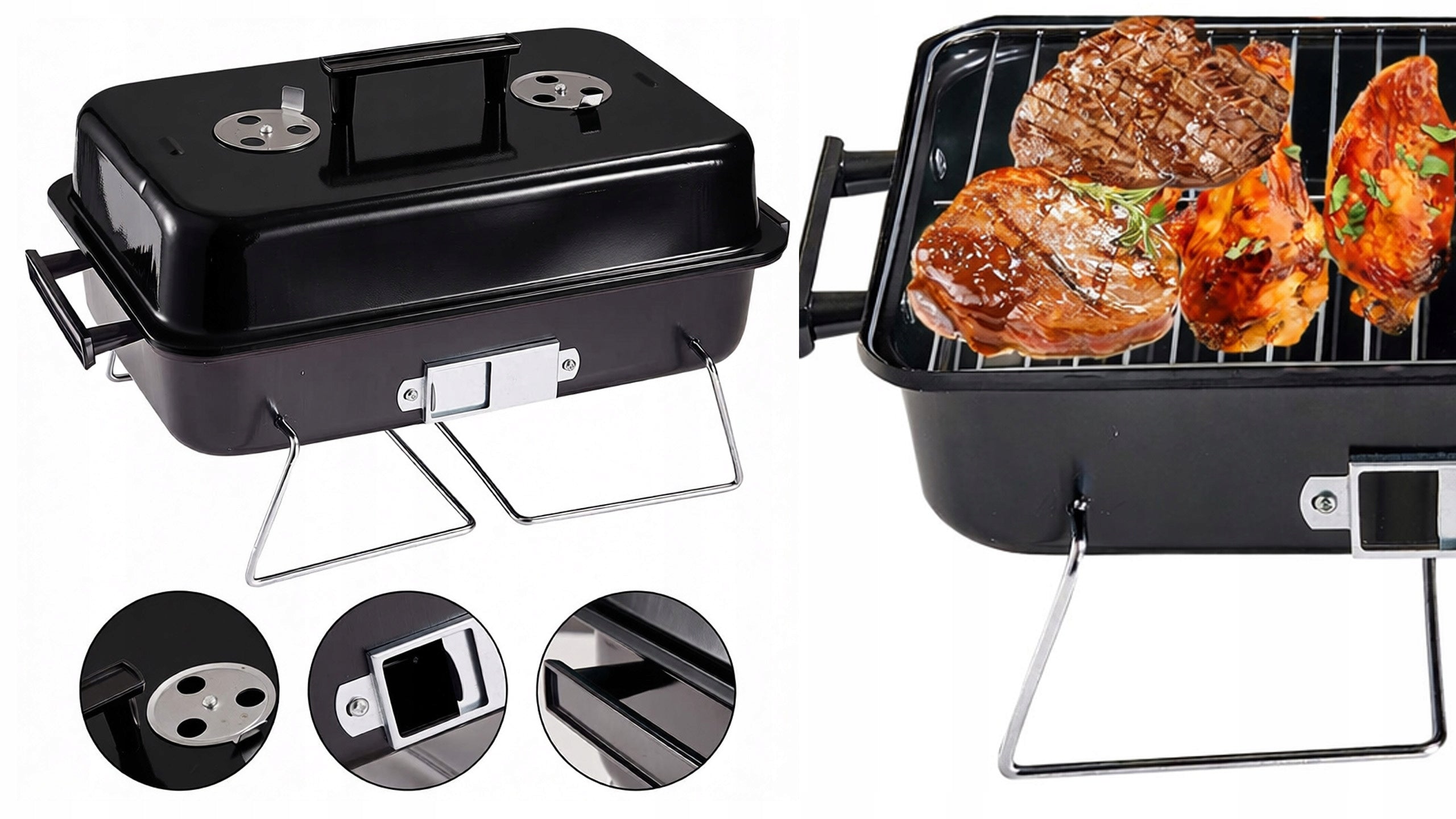 Hiking Grill Portable Charcoal Folding BBQ Camping Suitcase roomy Grill height 26 cm