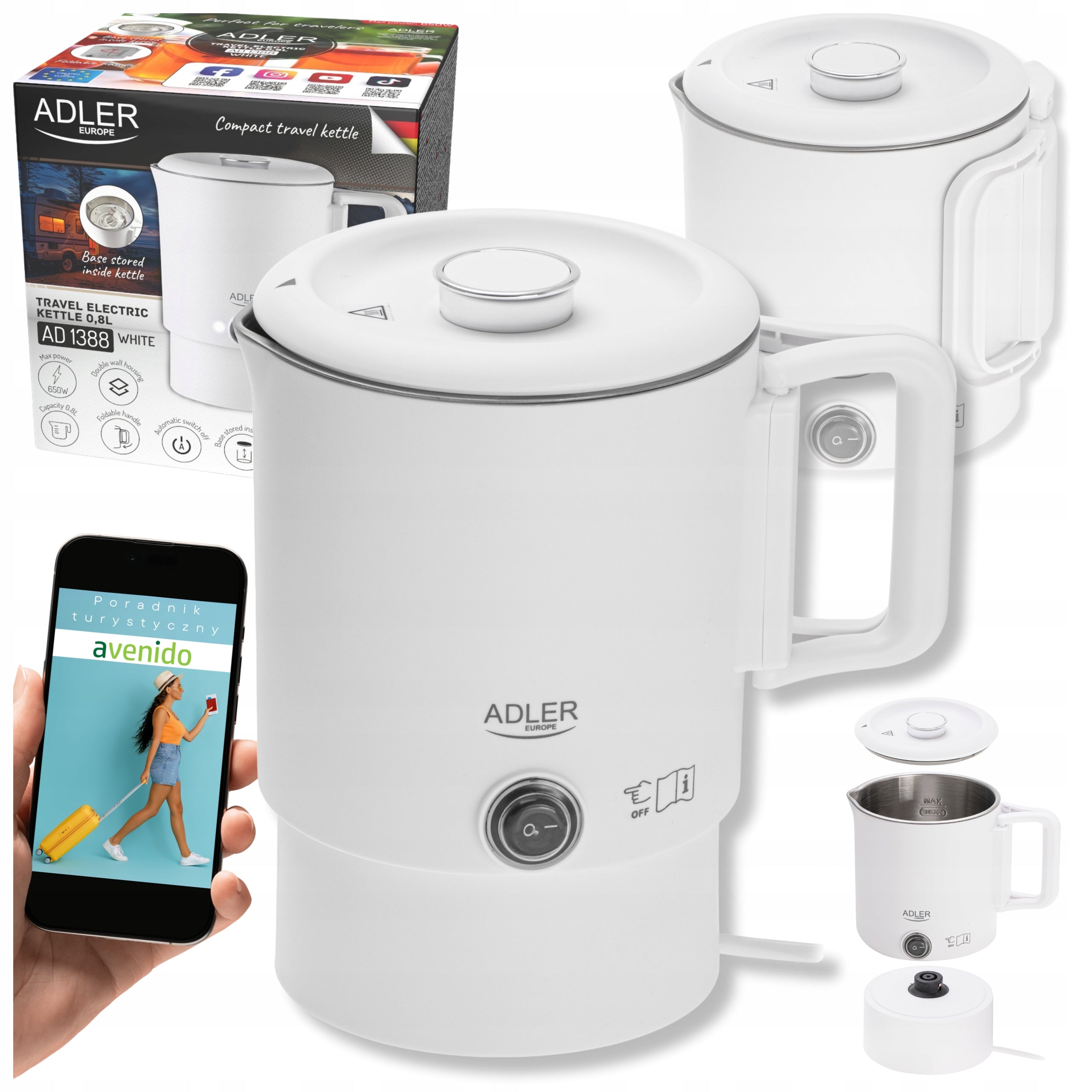 Hiking Kettle 0.8L Folding Double Walls Flat Heater Adler