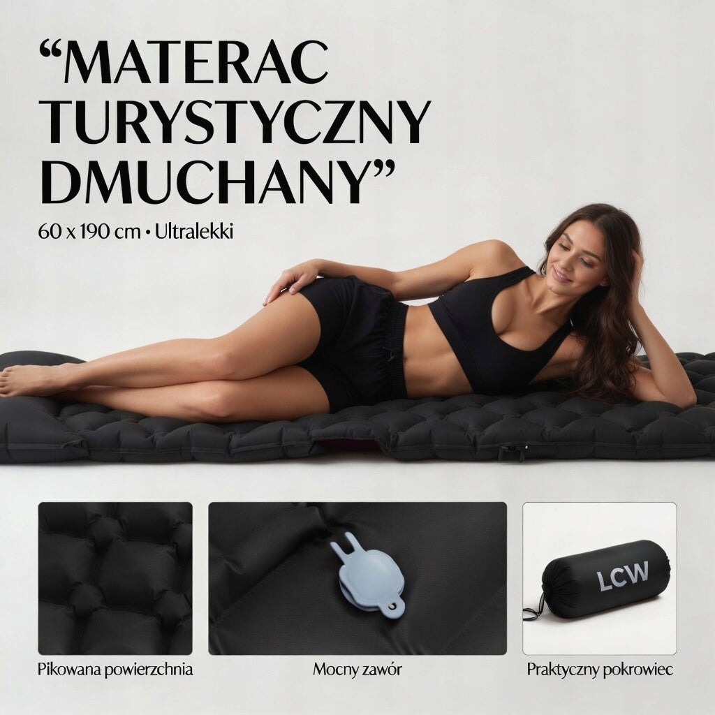 Hiking Mattress Trekking Inflatable with Cushion Strong Lightweight BLACK Packaging status original