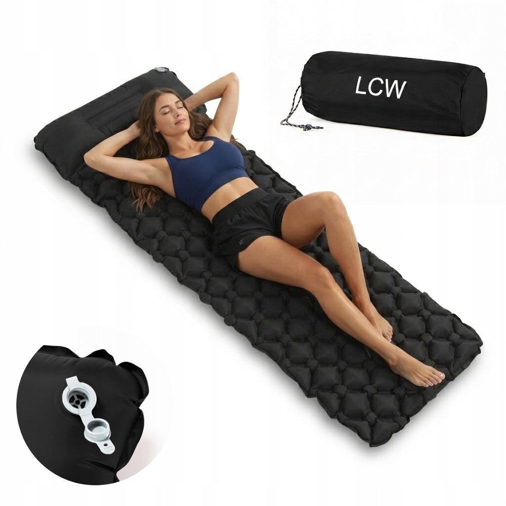 Hiking Mattress Trekking Inflatable with Cushion Strong Lightweight BLACK