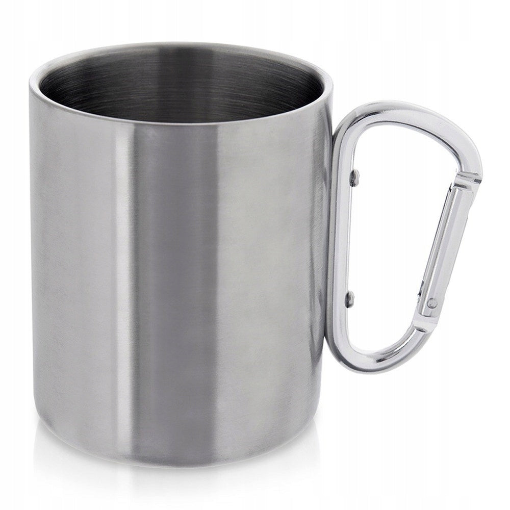 Hiking Mug Picnic Fishing Scout Steel with Carabiner Color silver