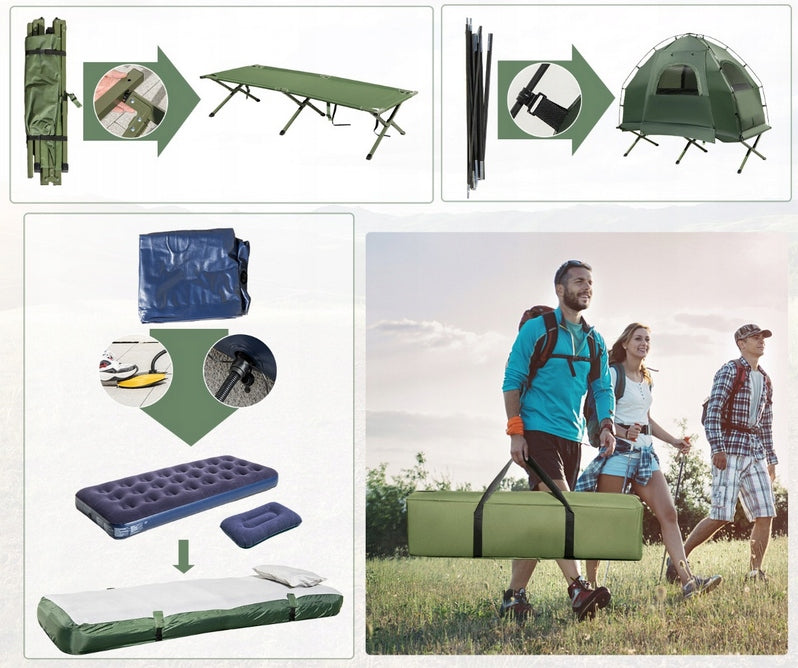 Hiking Tent with Field Bed Inflatable Mattress and 1-Person Pump Packaging status original