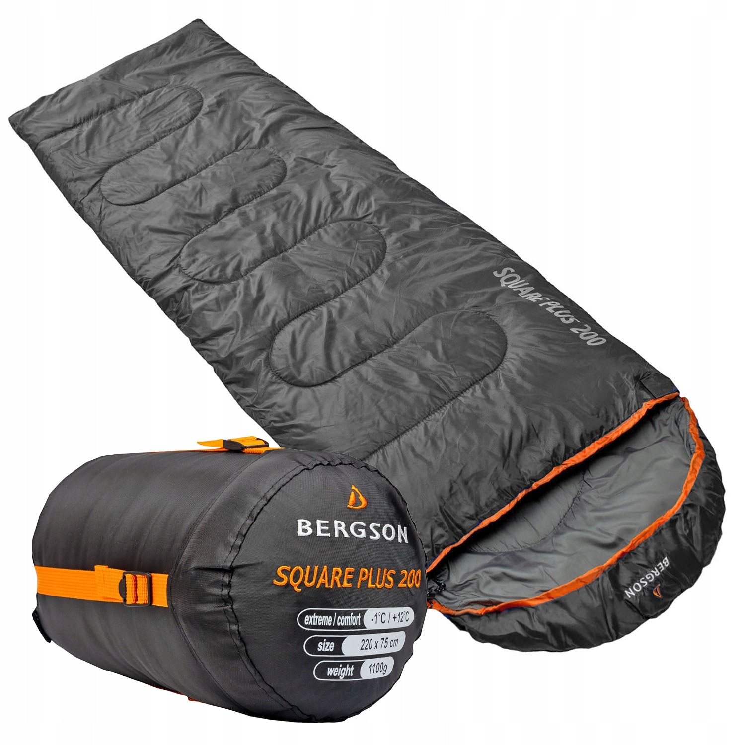 Hiking sleeping bag black SQUARE PLUS 200 One Size