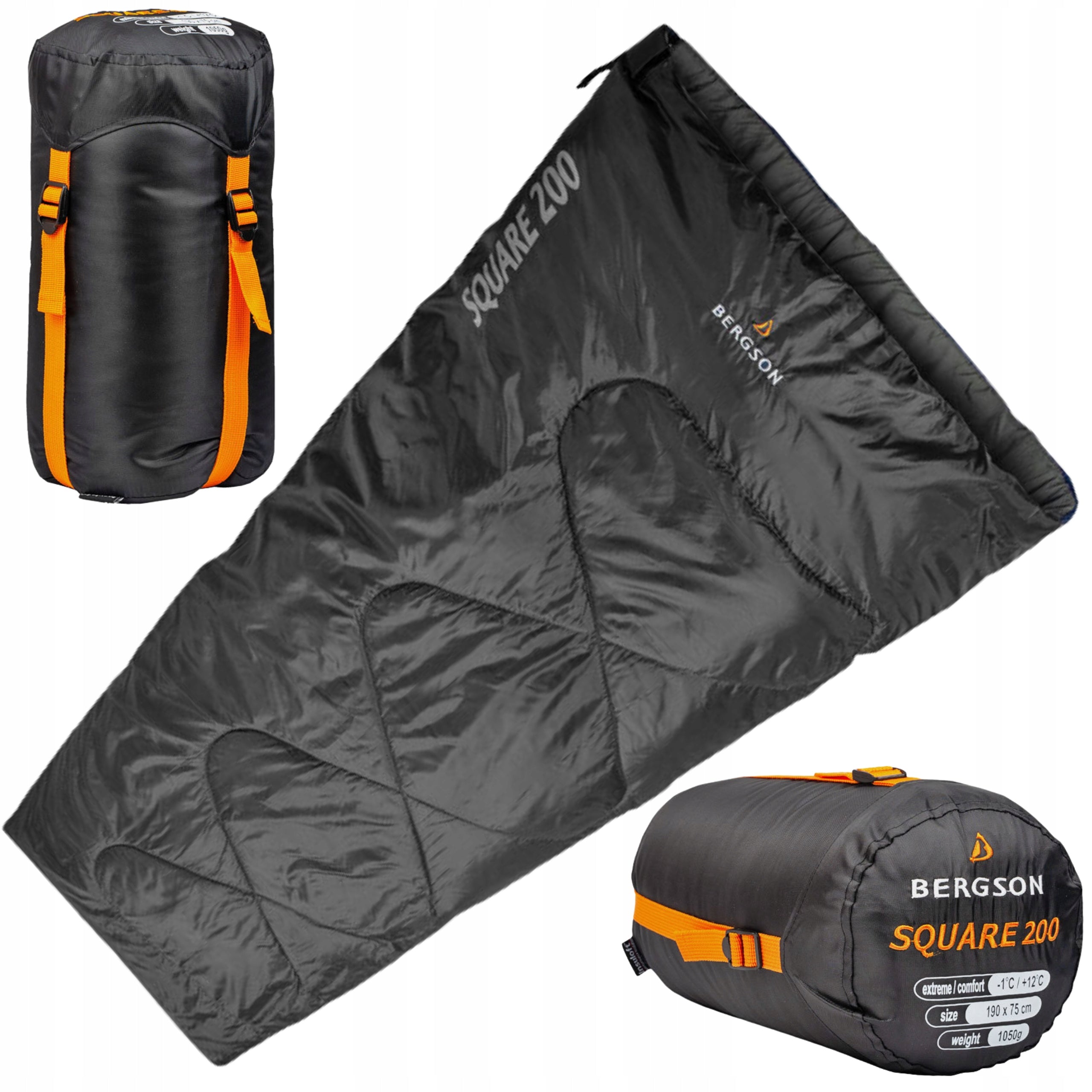 Hiking sleeping bag black Without headrest Bergson SQUARE 200
