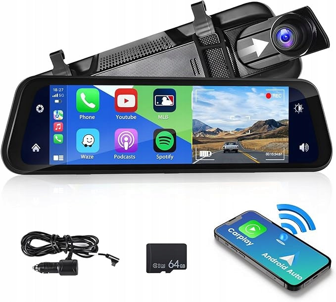 Hikity 9,66" 1080P IPS Touch Screen Mirror Car Camera