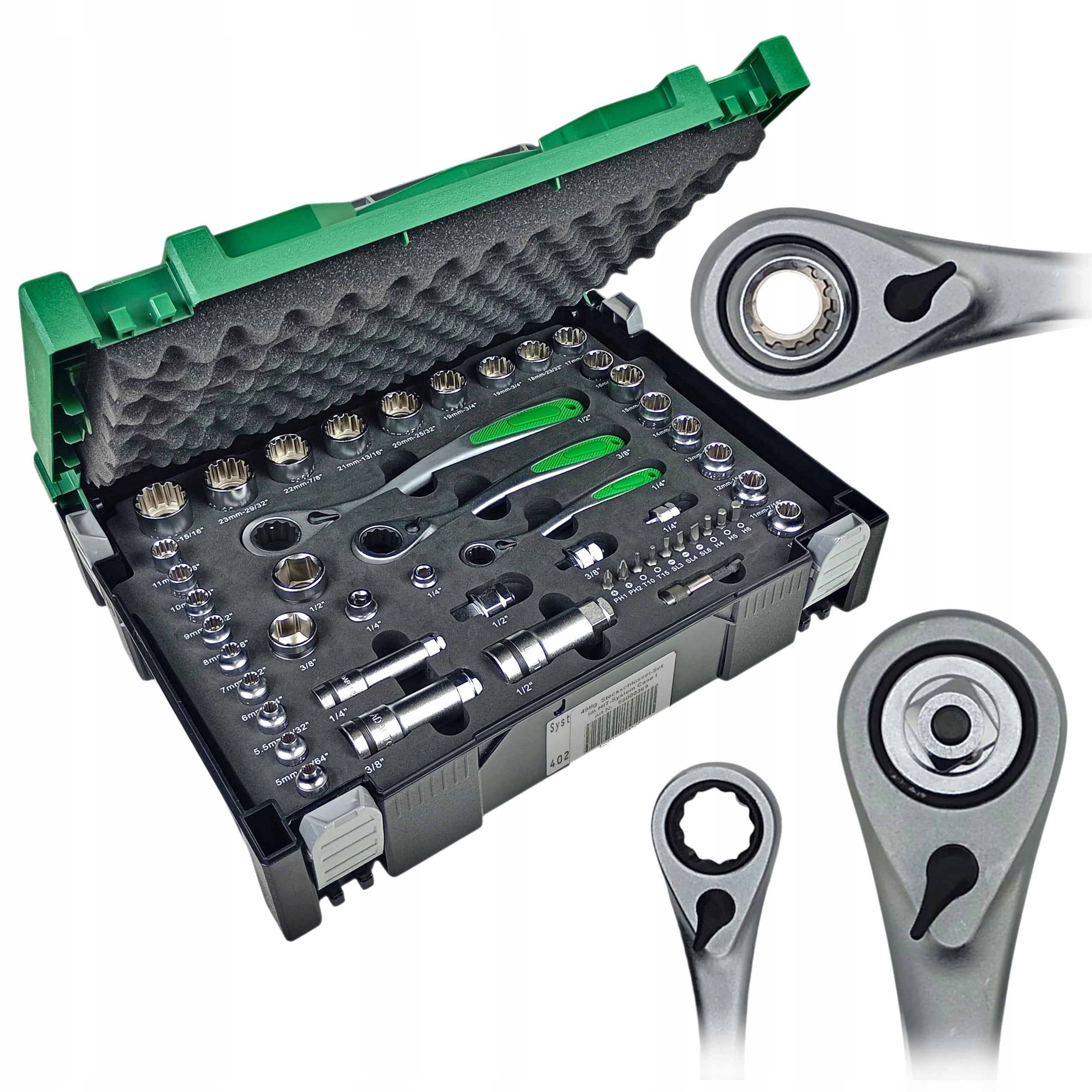 Hikoki Socket wrench set 1/4" 3/8" 1/2" ratchet Systainer 49 pcs.