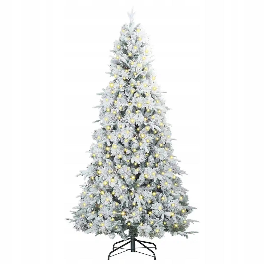 Hinged Artificial Christmas Tree with Base White 210cm PE and PVC Height 201 - 220 cm