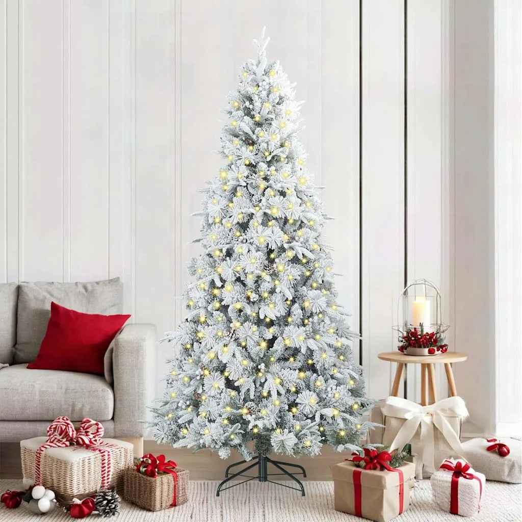 Hinged Artificial Christmas Tree with Base White 210cm PE and PVC