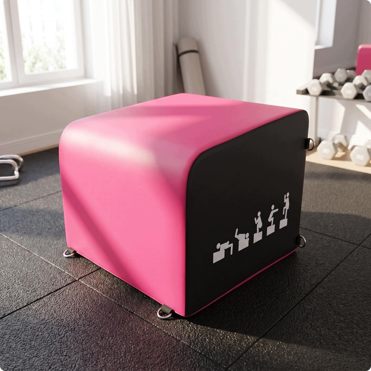 Hip Thrust Box Padded Training Block with Printed Exercise Pink Black