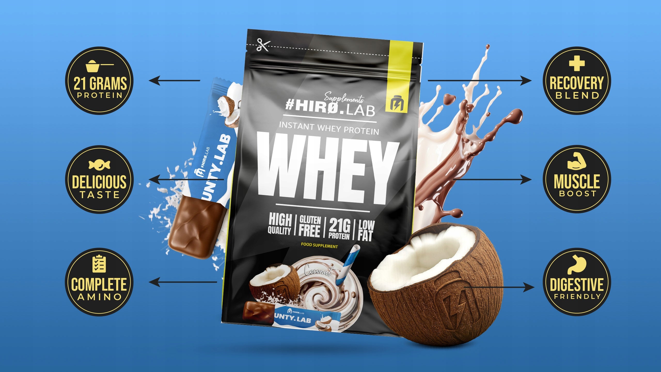 Hiro.Lab Instant WHEY Protein 750 g protein WPC whey coconut conditioner Expiration date at least six months from the date of purchase
