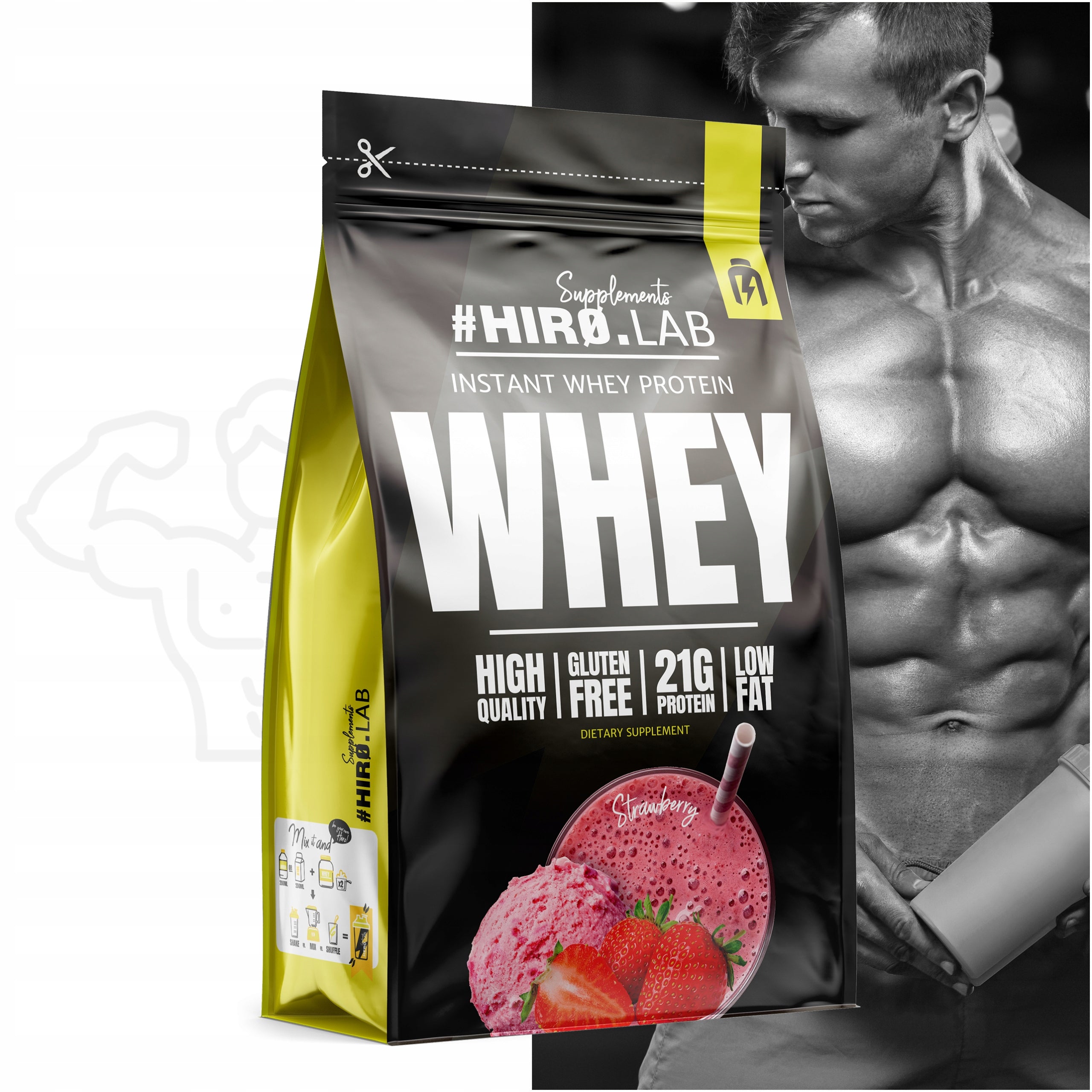 Hiro.Lab Instant WHEY Protein 750 g protein WPC whey conditioner strawberry Expiration date at least six months from the date of purchase