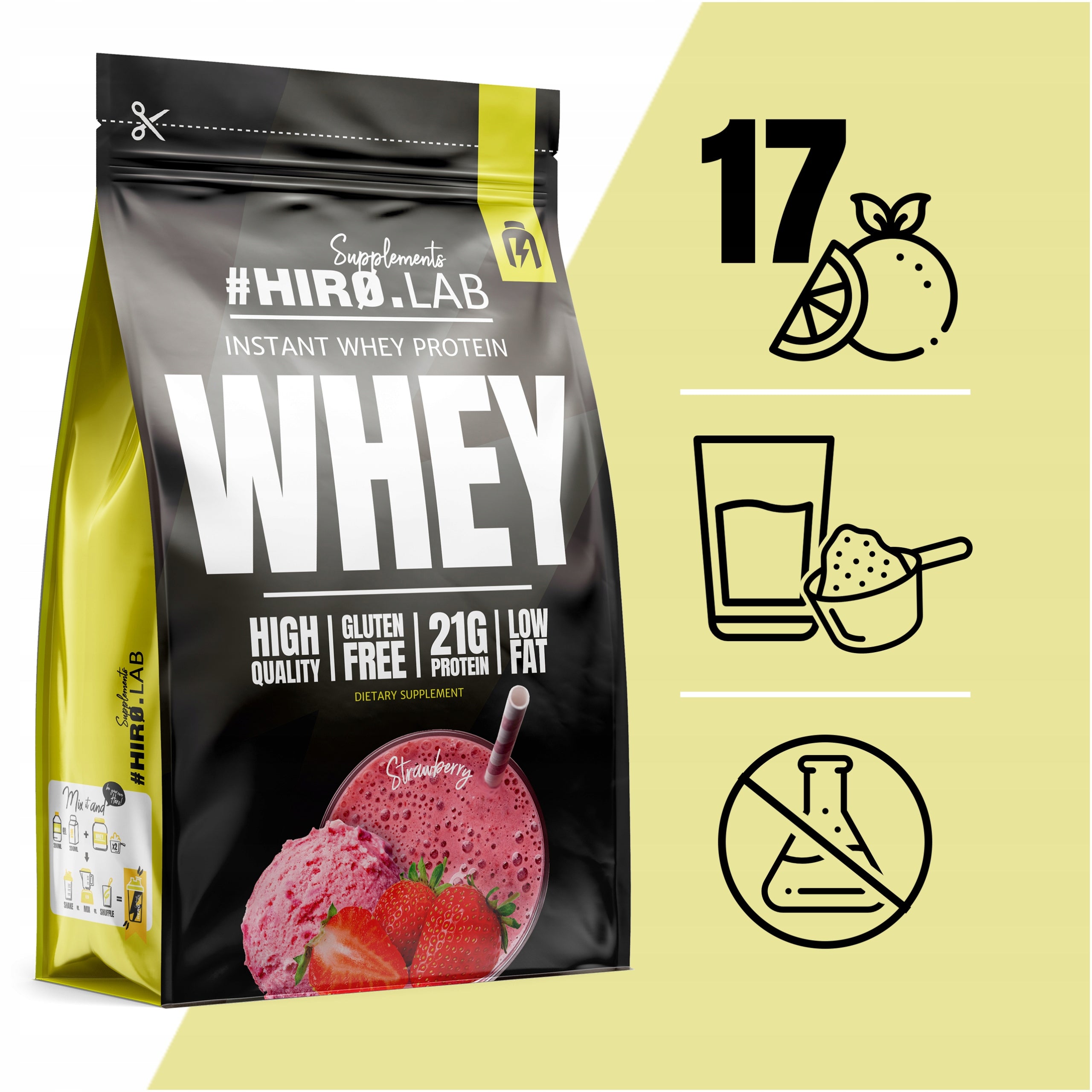 Hiro.Lab Instant WHEY Protein 750 g protein WPC whey conditioner strawberry Packaging status original