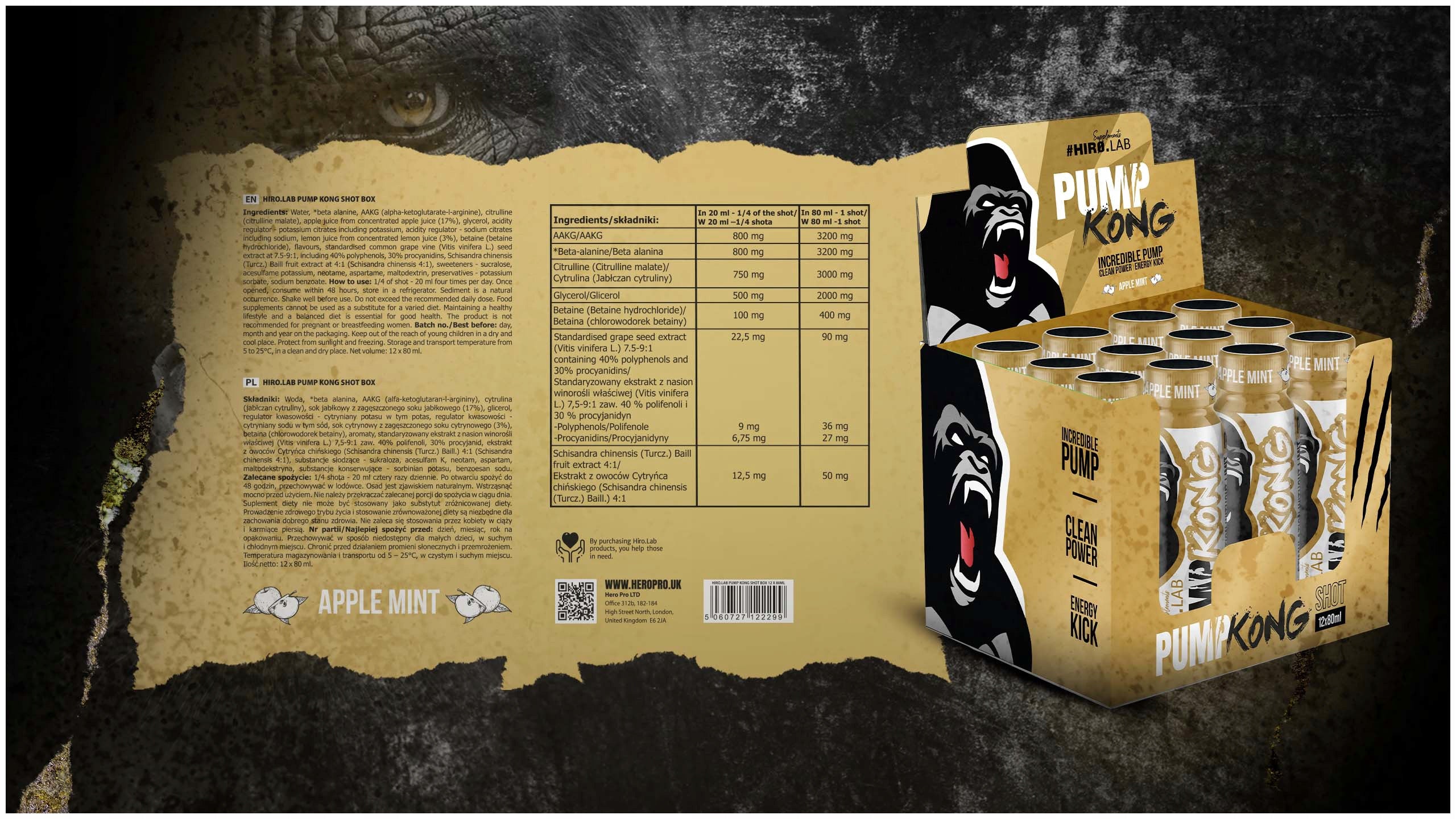 Hiro Lab Pump Kong Shot 80ml Pre-Workout Without Caffeine Pump Packaging status original