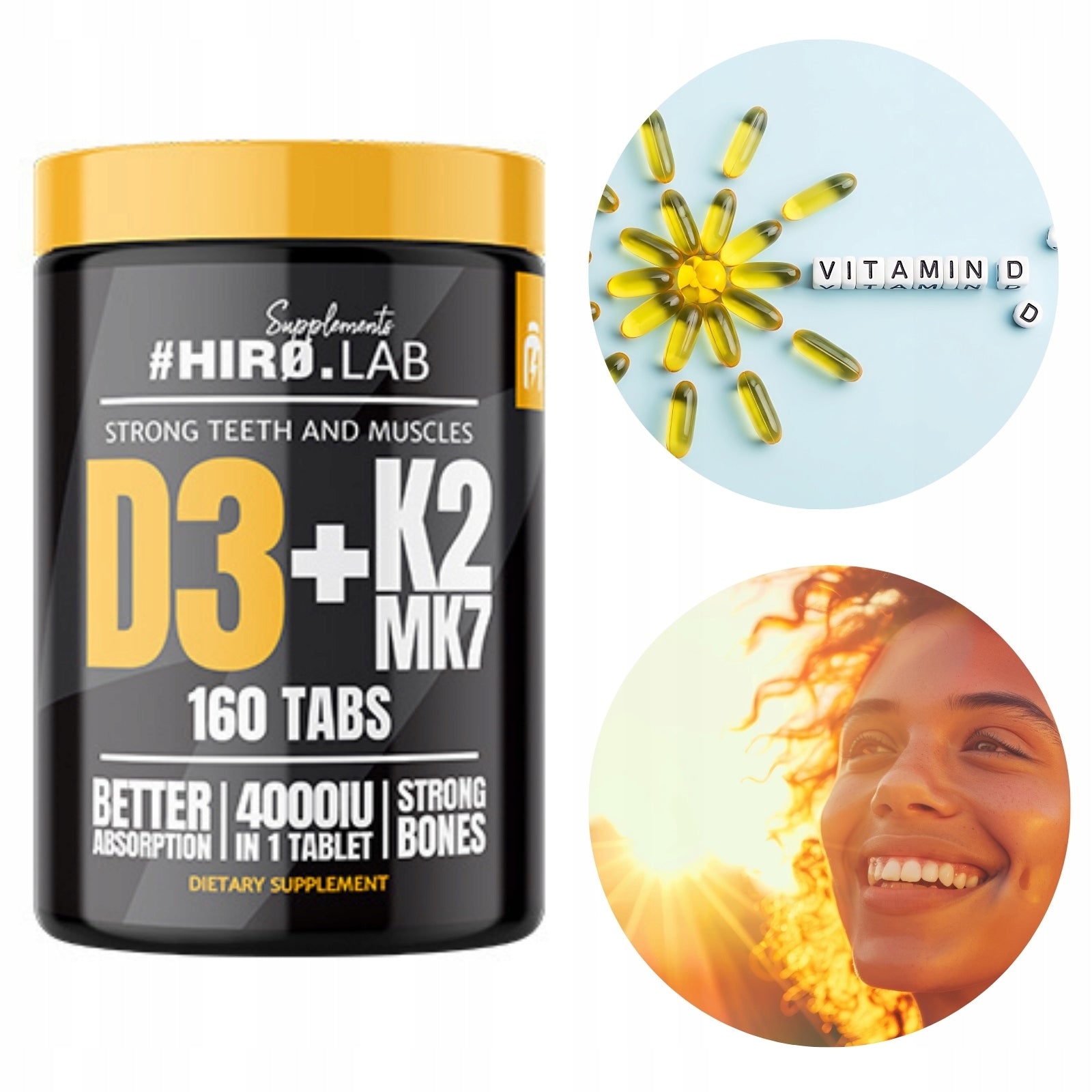 Hiro Lab Vitamin D3 4000 IU K2 MK7 160 tablets bone resistance heart