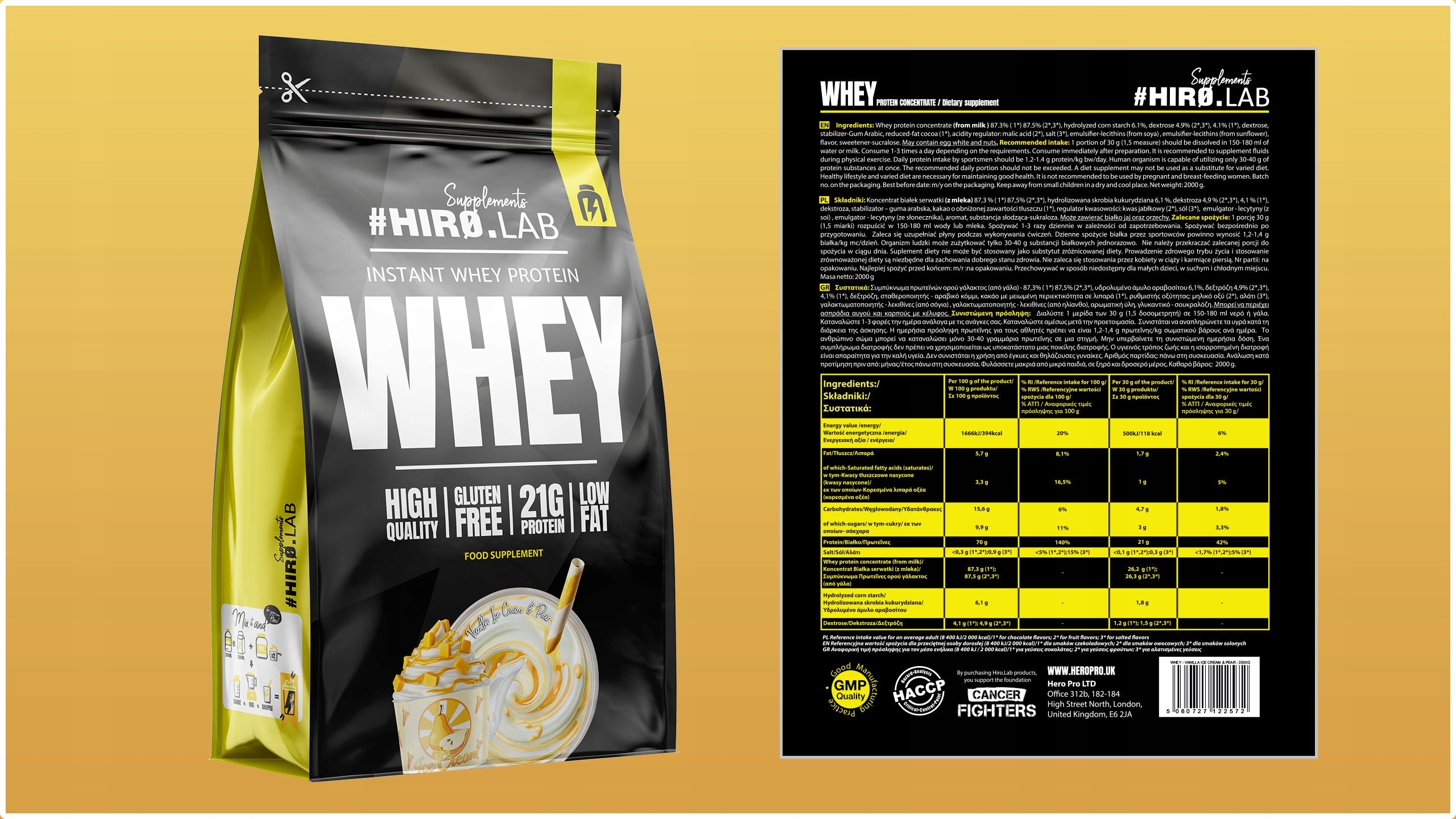 Hiro Lab Whey Protein 2000g Whey Protein Concentrate Vanilla Pear Expiration date at least six months from the date of purchase