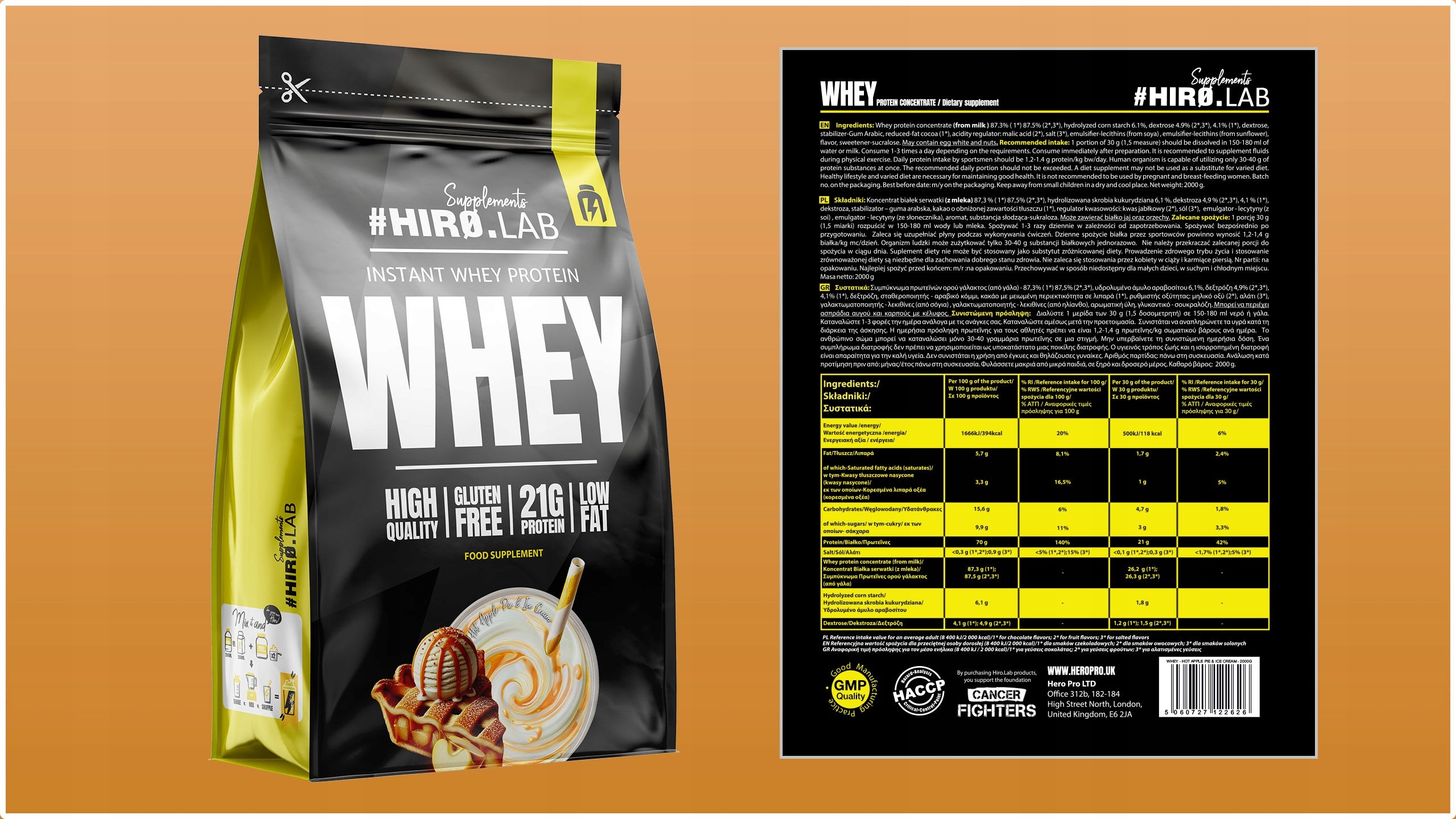 Hiro Lab Whey Protein 2000g Whey Protein Concentrate WPC Apple pie Expiration date at least six months from the date of purchase