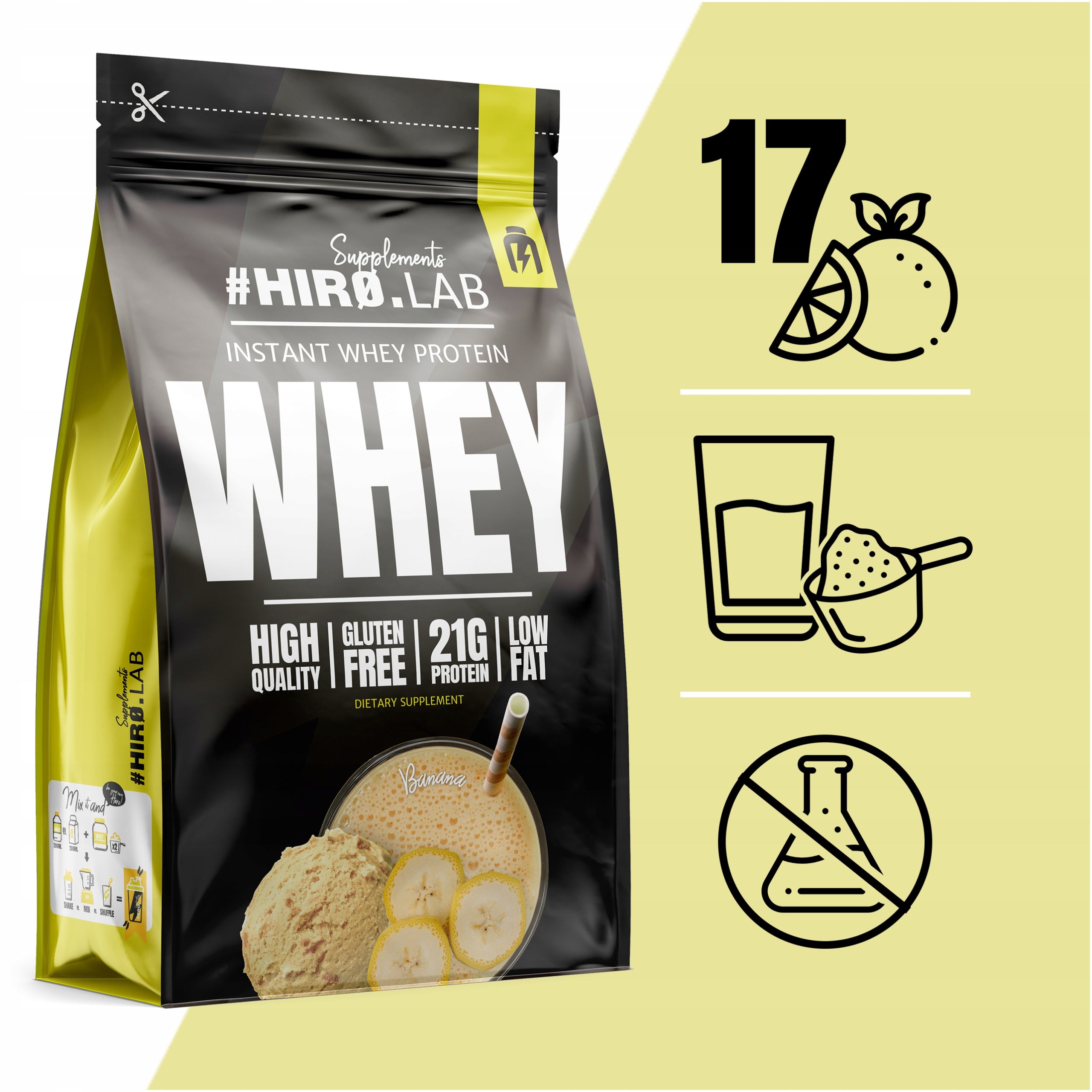 Hiro Lab Whey Protein 2000g Whey Protein Concentrate WPC Banana Packaging status original