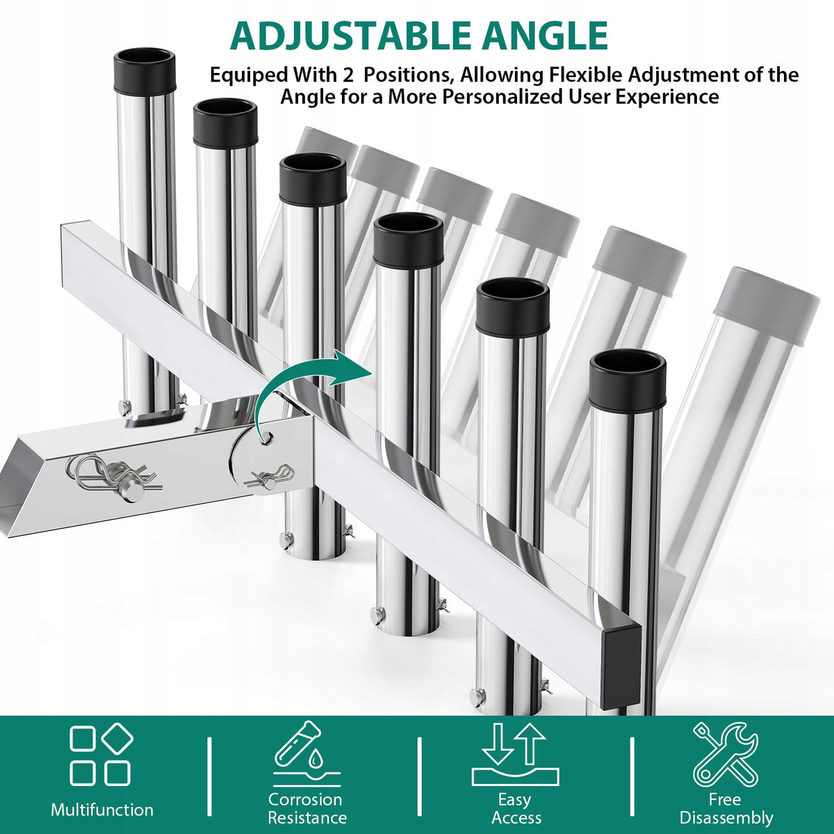 Hitch Mount Fishing Rod Holder for 5cm Receiver, 6 Rods, Silver Brand no brand