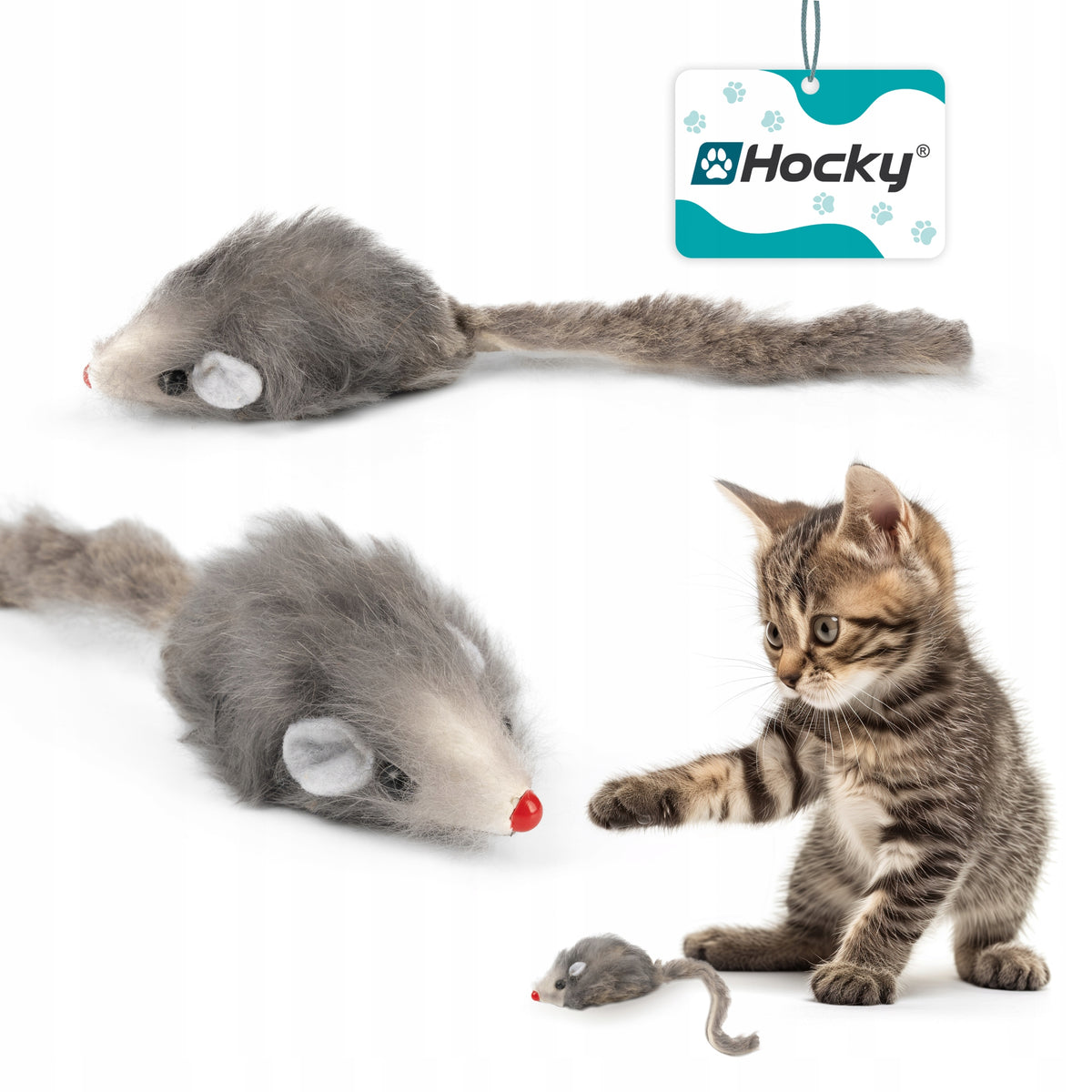 Hocky Cat Toy Fur Mouse Plush with Rattle 5cm 10 Pcs