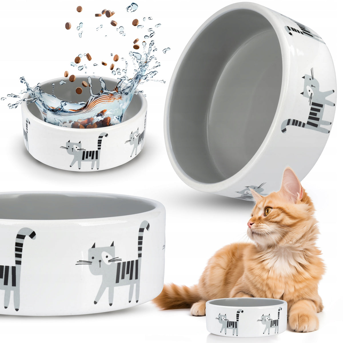 Hocky Ceramic Cat Bowl for Karme Water 12,5x4,5cm Patterns 250 ml