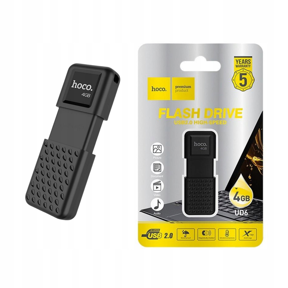 Hoco 4GB USB 2.0 (USB A) UD6 Flash Drive Ideal For Computer Radio Black