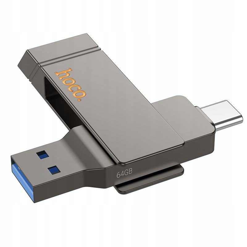 Hoco 64GB USB 3.2 Flash Drive (USB A + USB C) Grey Small For Computer UD15 Packaging status original