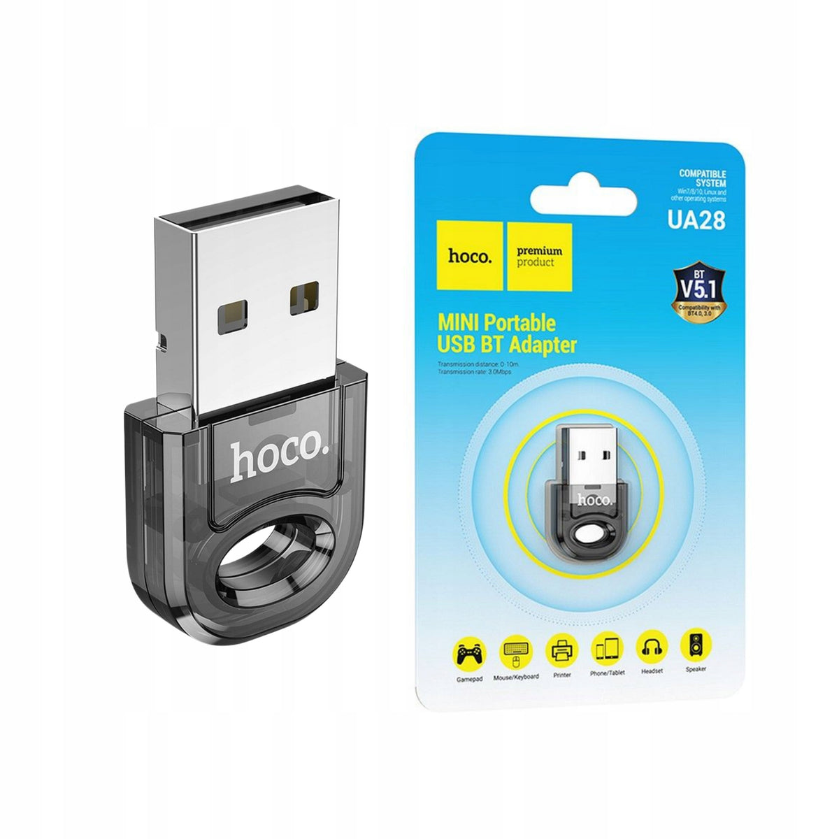 Hoco Bluetooth 5.1 Receiver Adapter For Computer Laptop USB-A Black