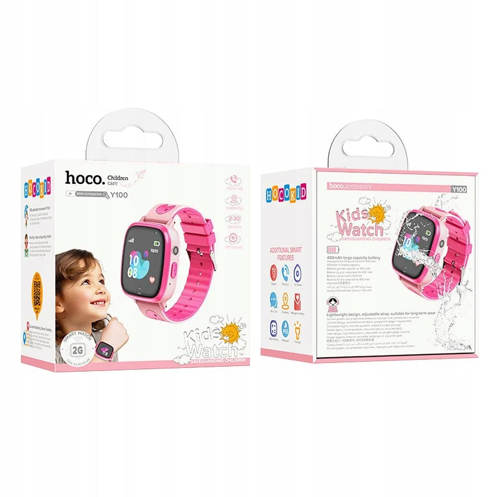 Hoco Children's Smartwatch 2G GPS Talk Function For School Y100 Pink Packaging status original