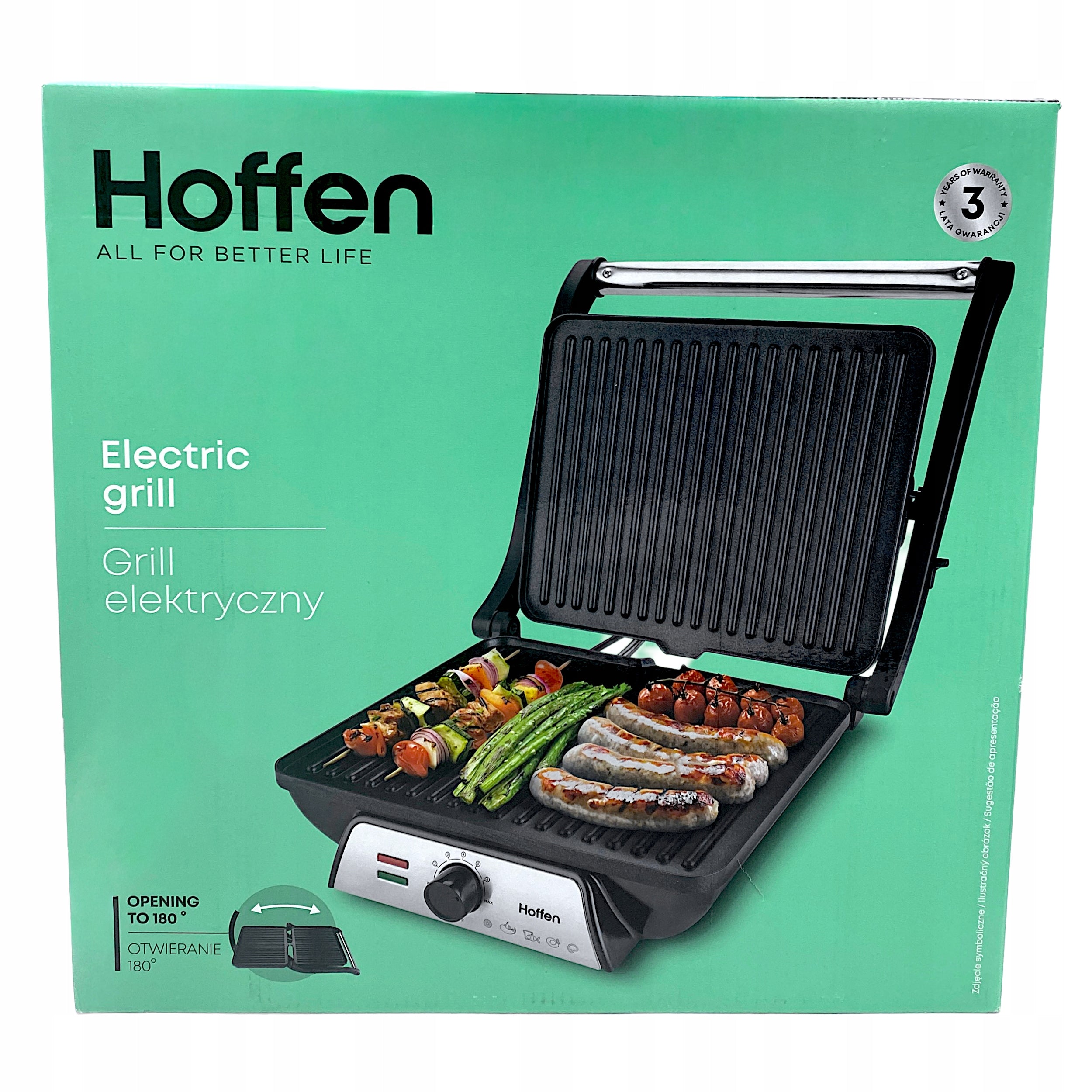 Hoffen Electric grill 2000W opening at 180° silver