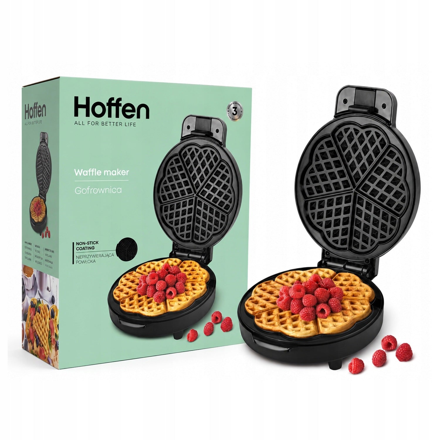 Hoffen Waffle Iron HEART 1200W black