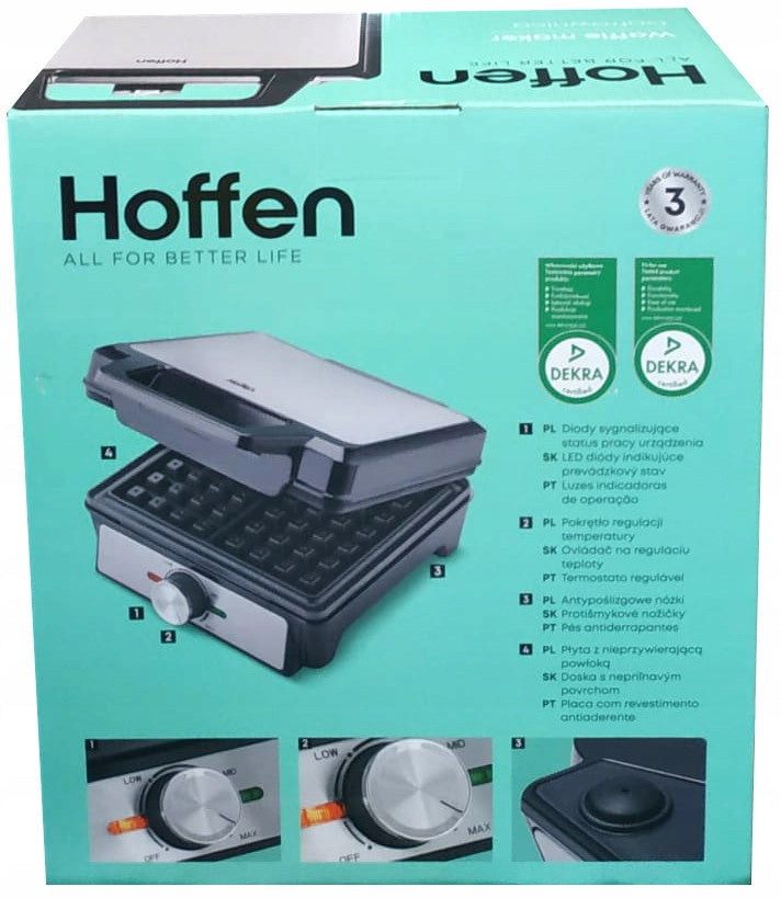 Hoffen Waffle iron 1600W classic two waffles rectangles Manufacturer code HFF