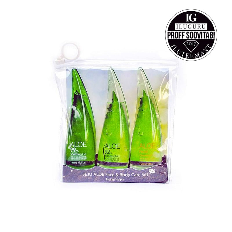 Kosmetikset Holika Holika Aloe Face&amp;Body Care: Gesichtsreinigungsschaum 55 ml + beruhigendes Duschgel 55 ml + beruhigendes Gel 55 ml 