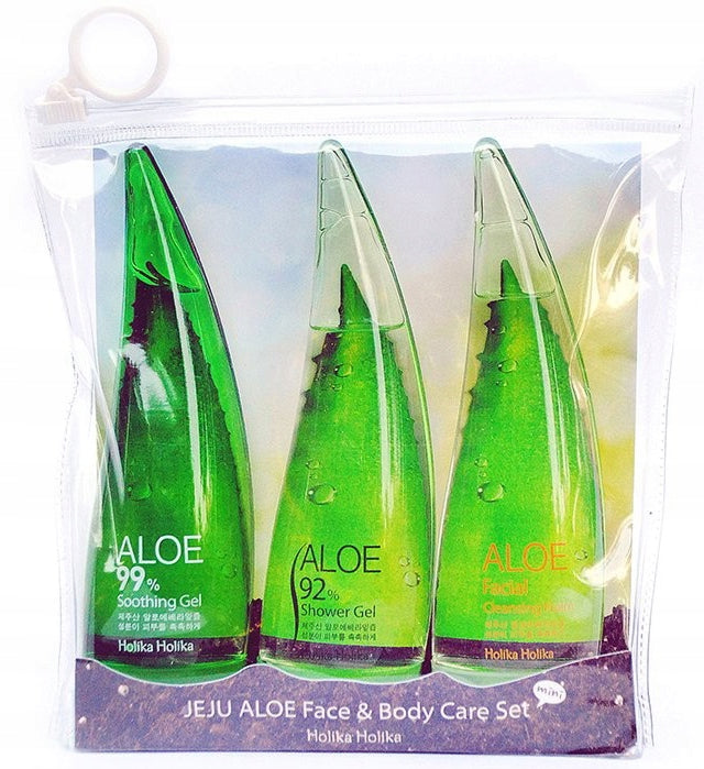 Kosmetikset Holika Holika Aloe Face&amp;Body Care: Gesichtsreinigungsschaum 55 ml + beruhigendes Duschgel 55 ml + beruhigendes Gel 55 ml 