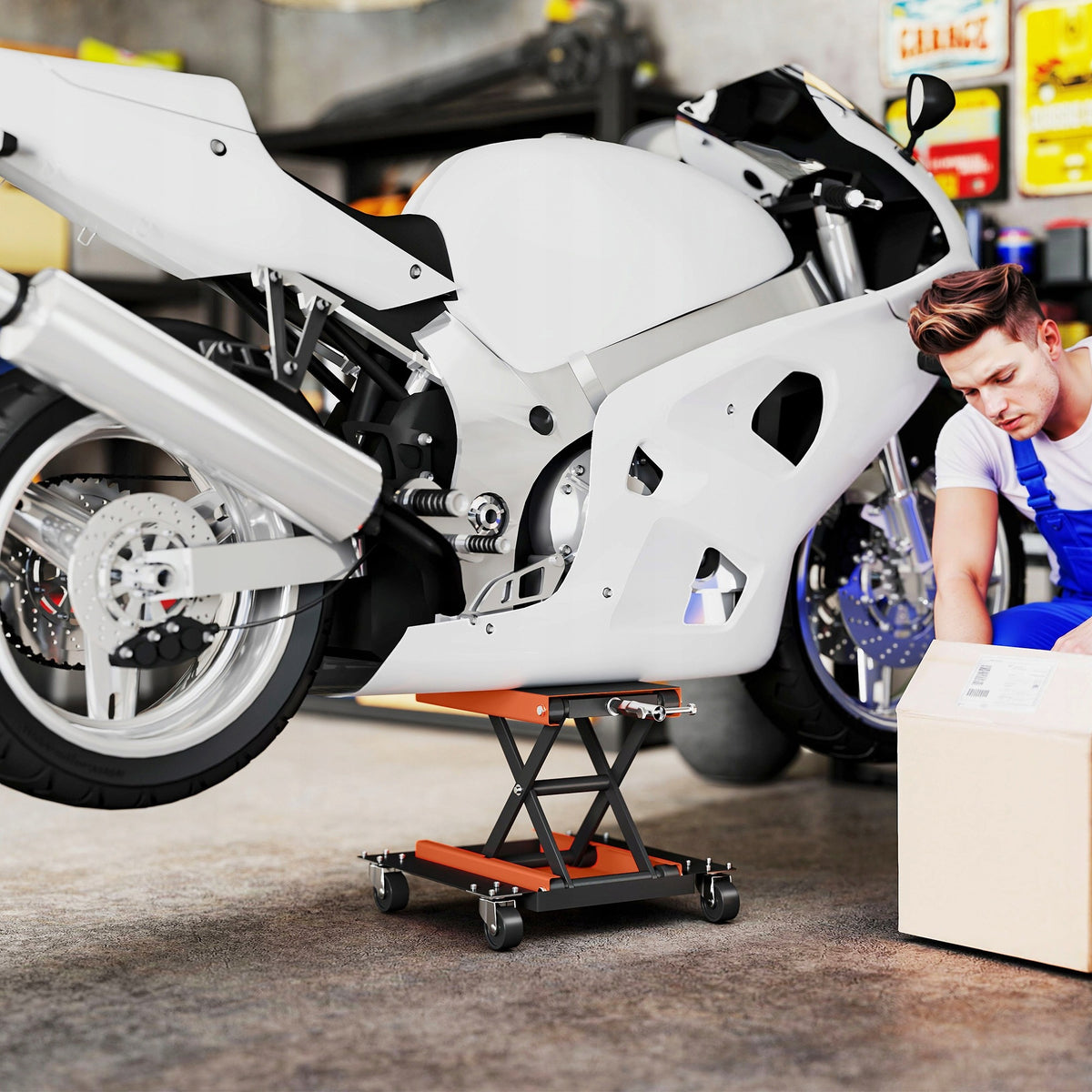 Homcom Motorcycle Lift, Load Capacity 500kg Adjustable