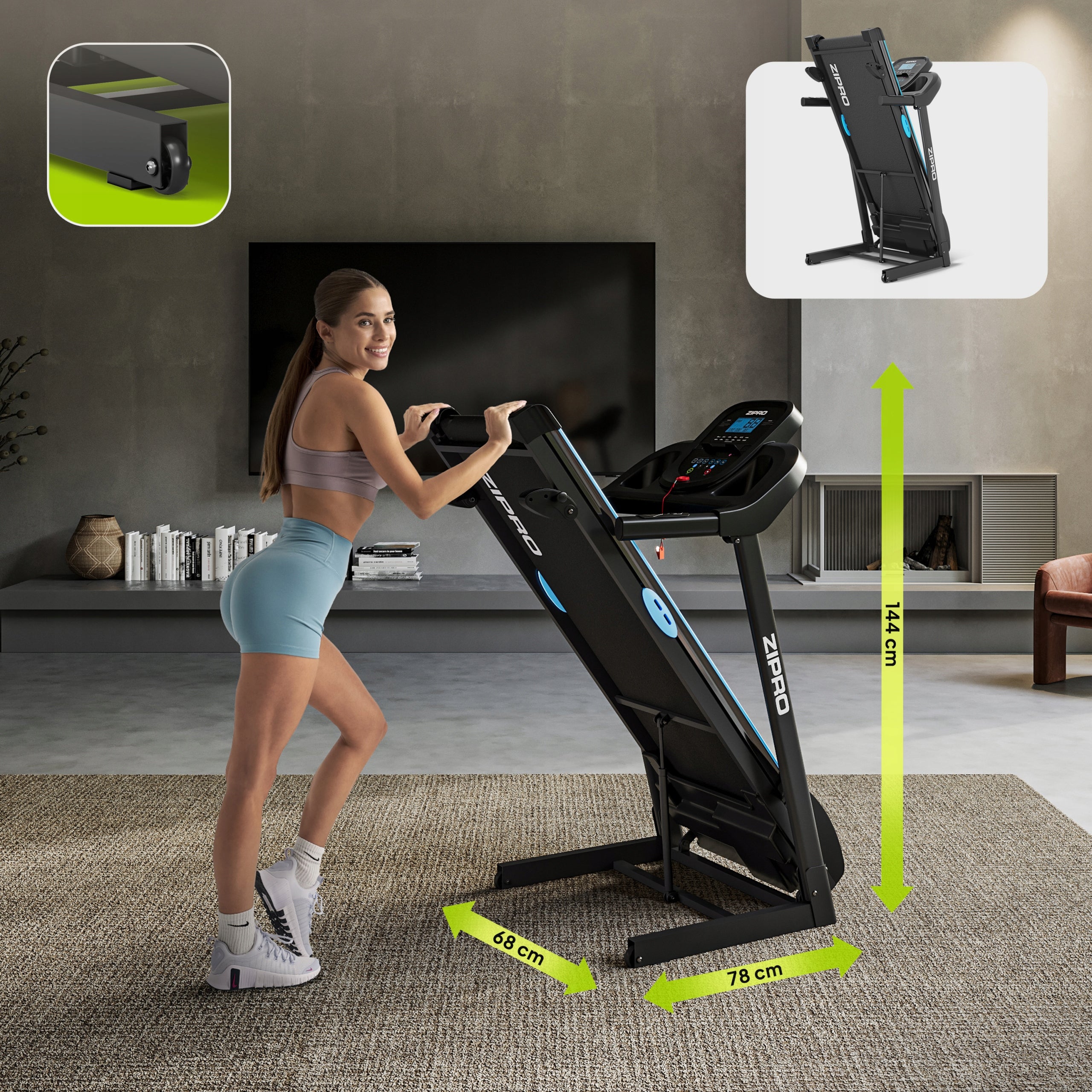 Home Electric Treadmill Folding Belt Slope + Shock Absorption - Zipro Maximum user weight 120 kg