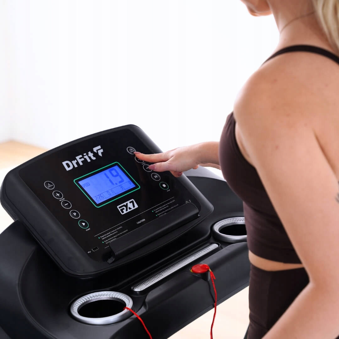 Home Electric Treadmill Folding Slope Adjustment 15km/h DrFit FX7 Measurements training duration distance speed pulse burned calories