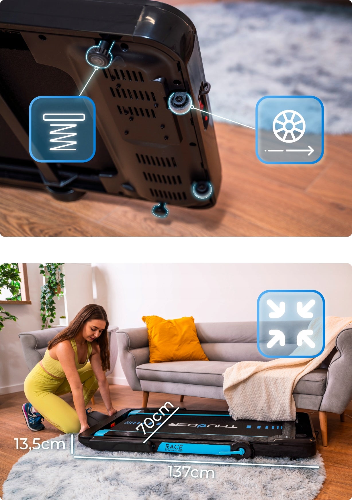 Home Electric Treadmill Folding Under Bed 0,8-14km/h RACE THUNDER Model RACE
