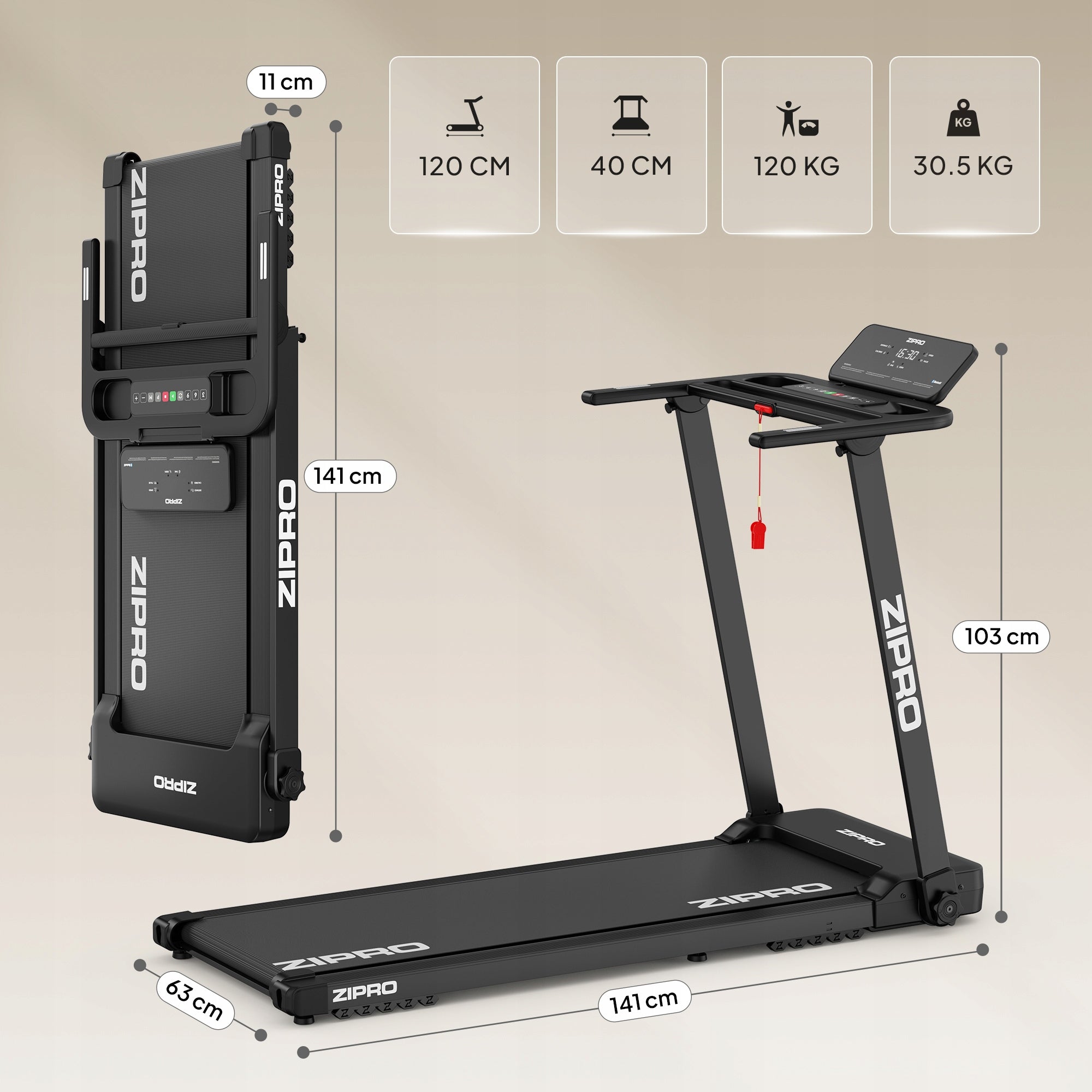 Home Electric Treadmill Folding Under Bed 1-12km/h Zipro Form Measurements training duration distance number of steps speed pulse burned calories