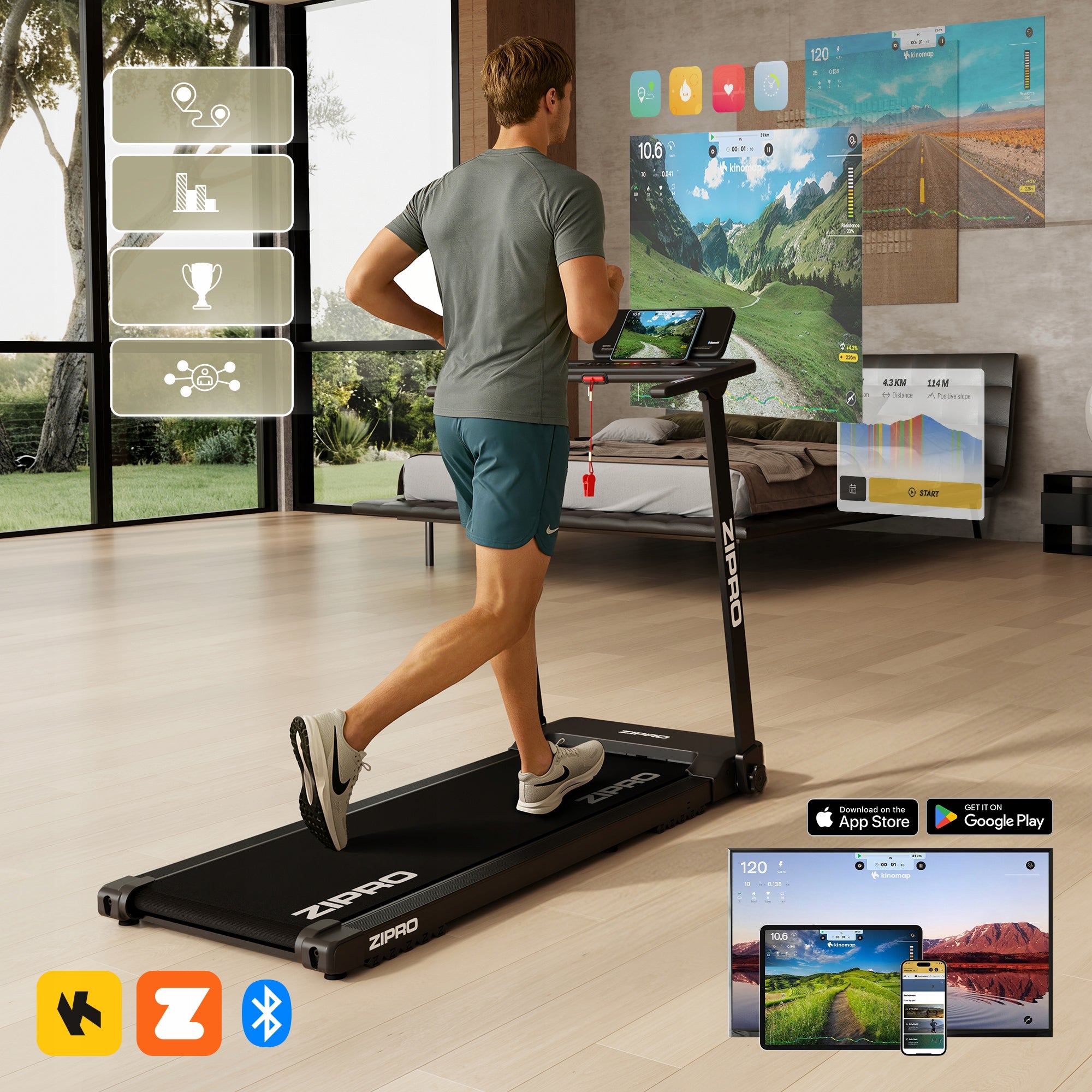 Home Electric Treadmill Folding Under Bed 1-12km/h Zipro Form Model Forma