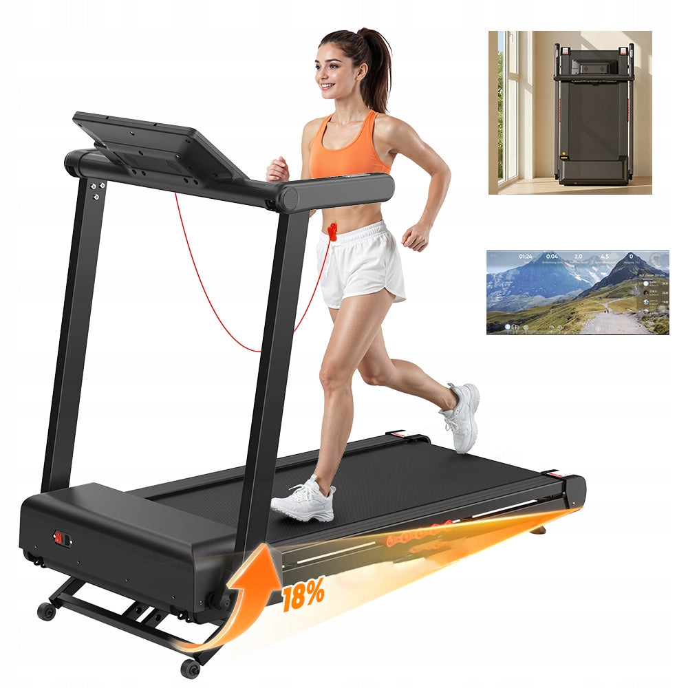 Home Electric Treadmill with app 16km/h LARGE DISPLAY QUIET 150kg 1-18%