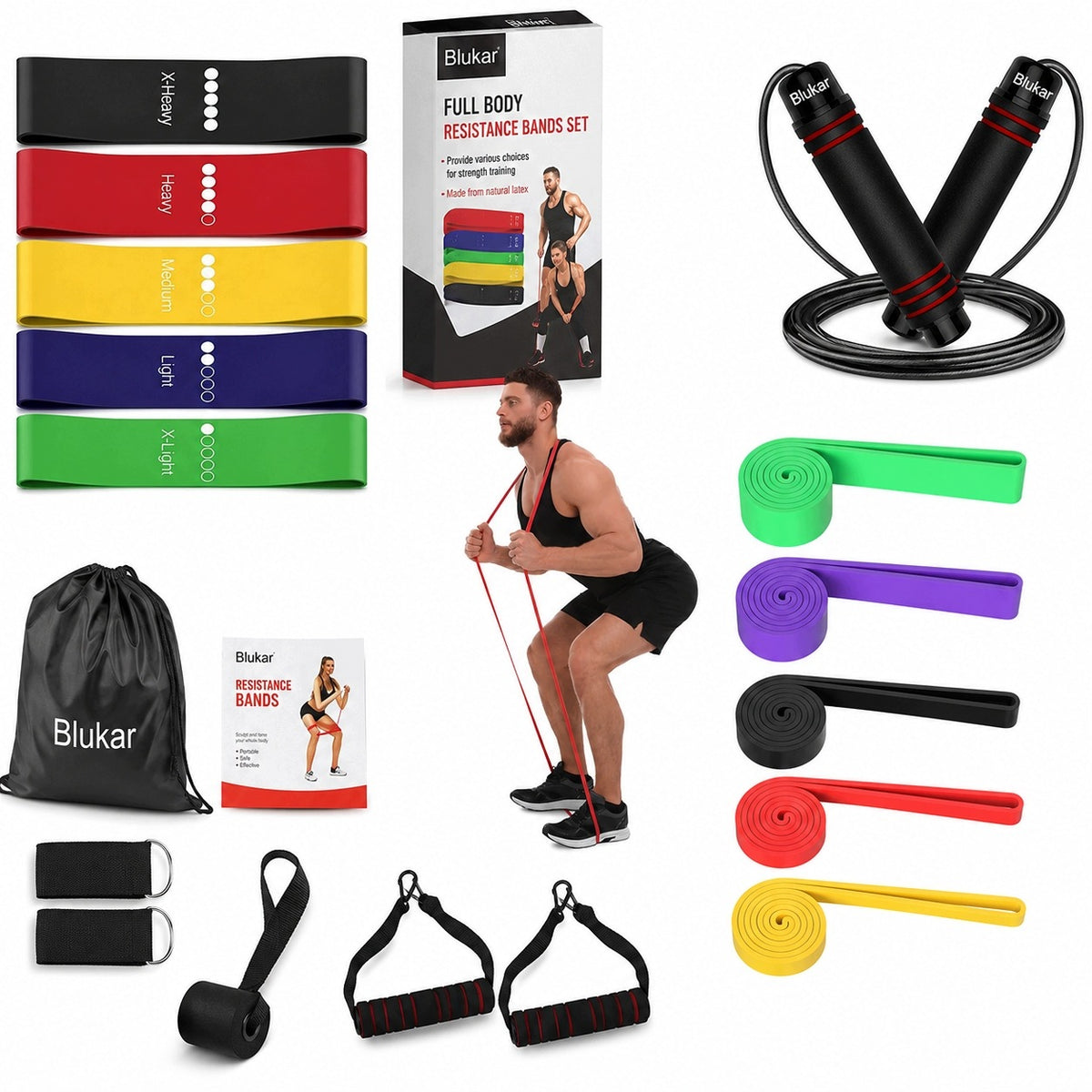 Home Gym Set of 10 Resistance Bands Jump Rope Crossfit Fitness (R2)