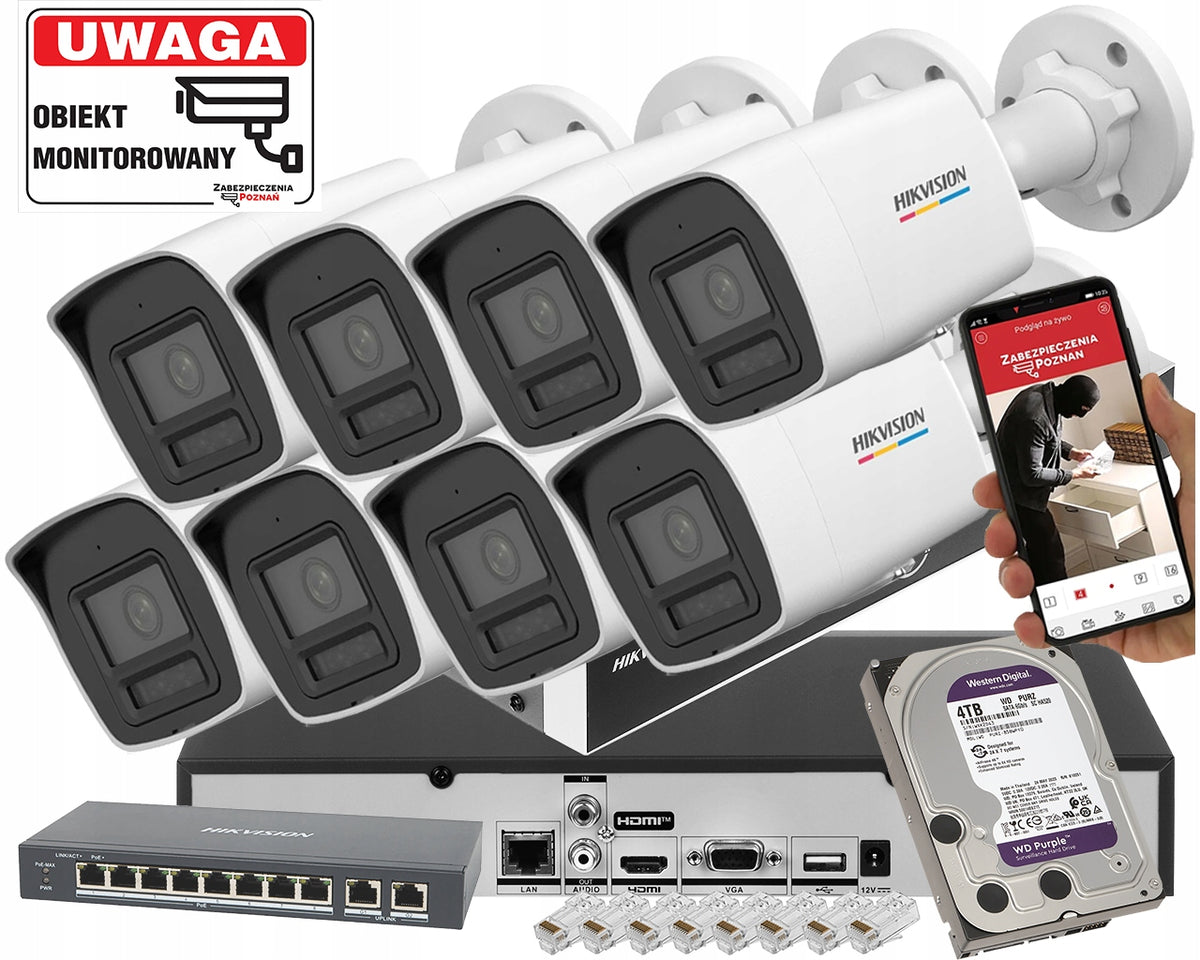 Home Monitoring Kit Hikvision 8x IP Camera DS-2CD1067G2H-LIU 6Mpx