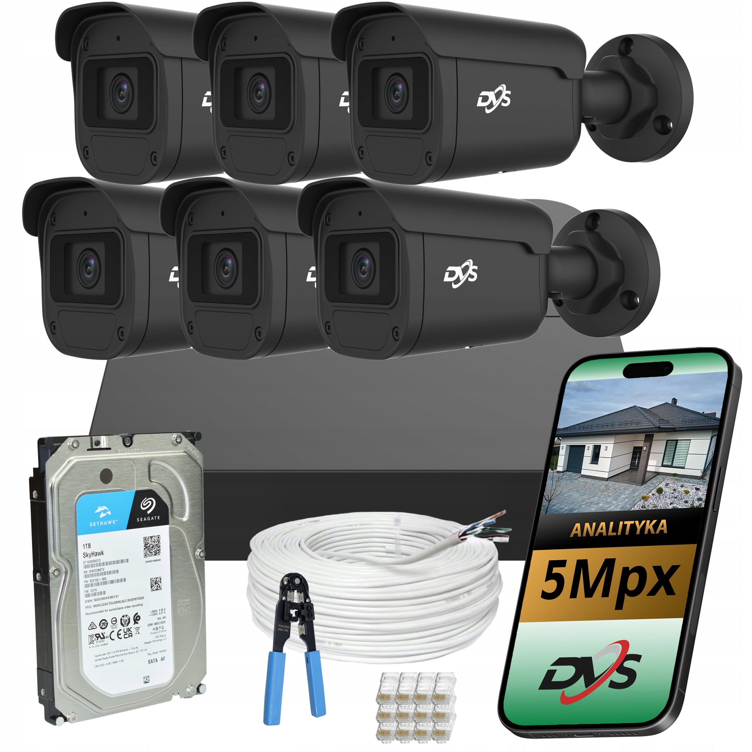 Home Security Camera Kit 6 Black IP SMART APP Outdoor Cameras