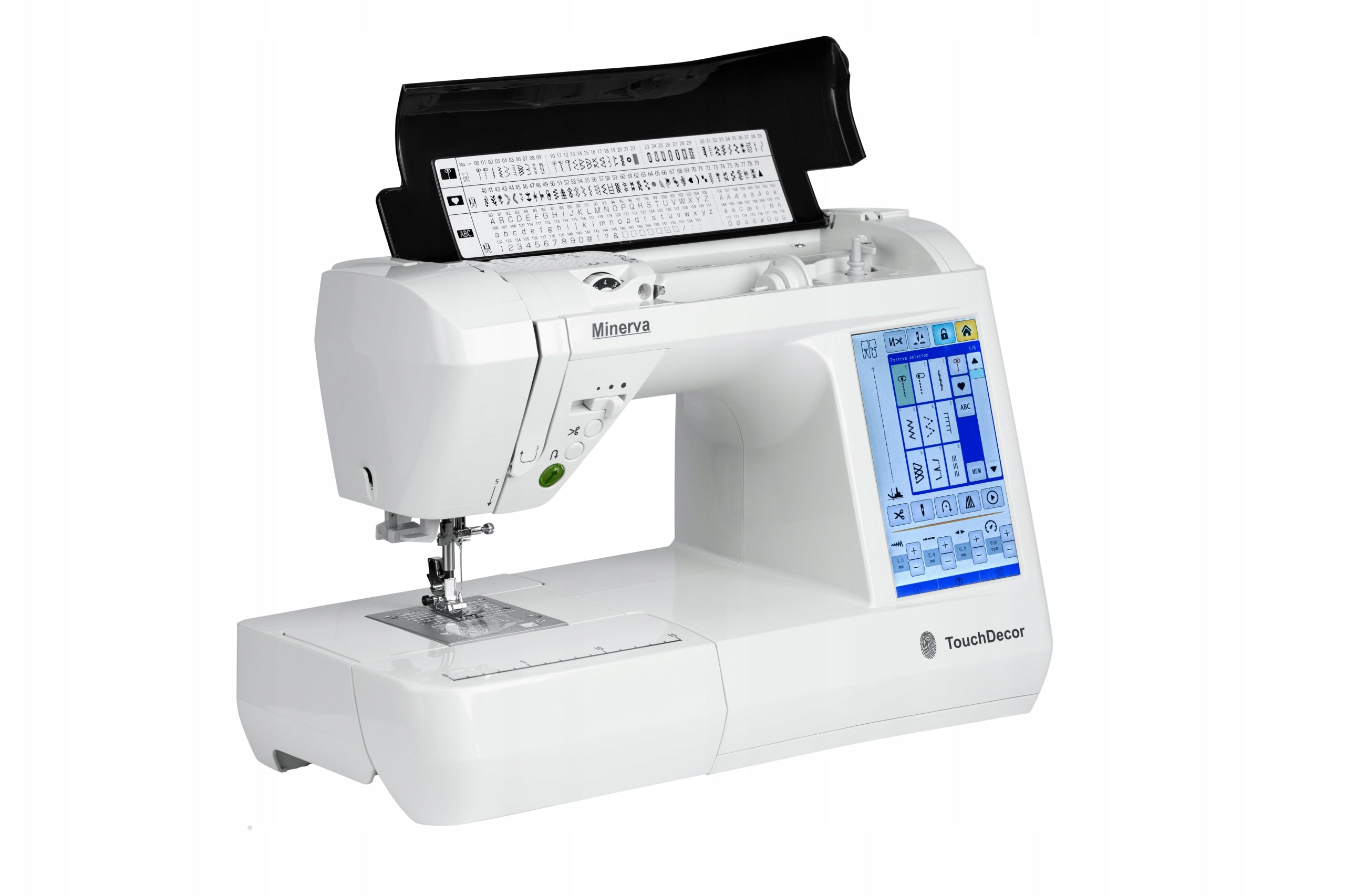 Home Sewing Machine Computer Touch LCD Screen Minerva TouchDecor Dominant color white