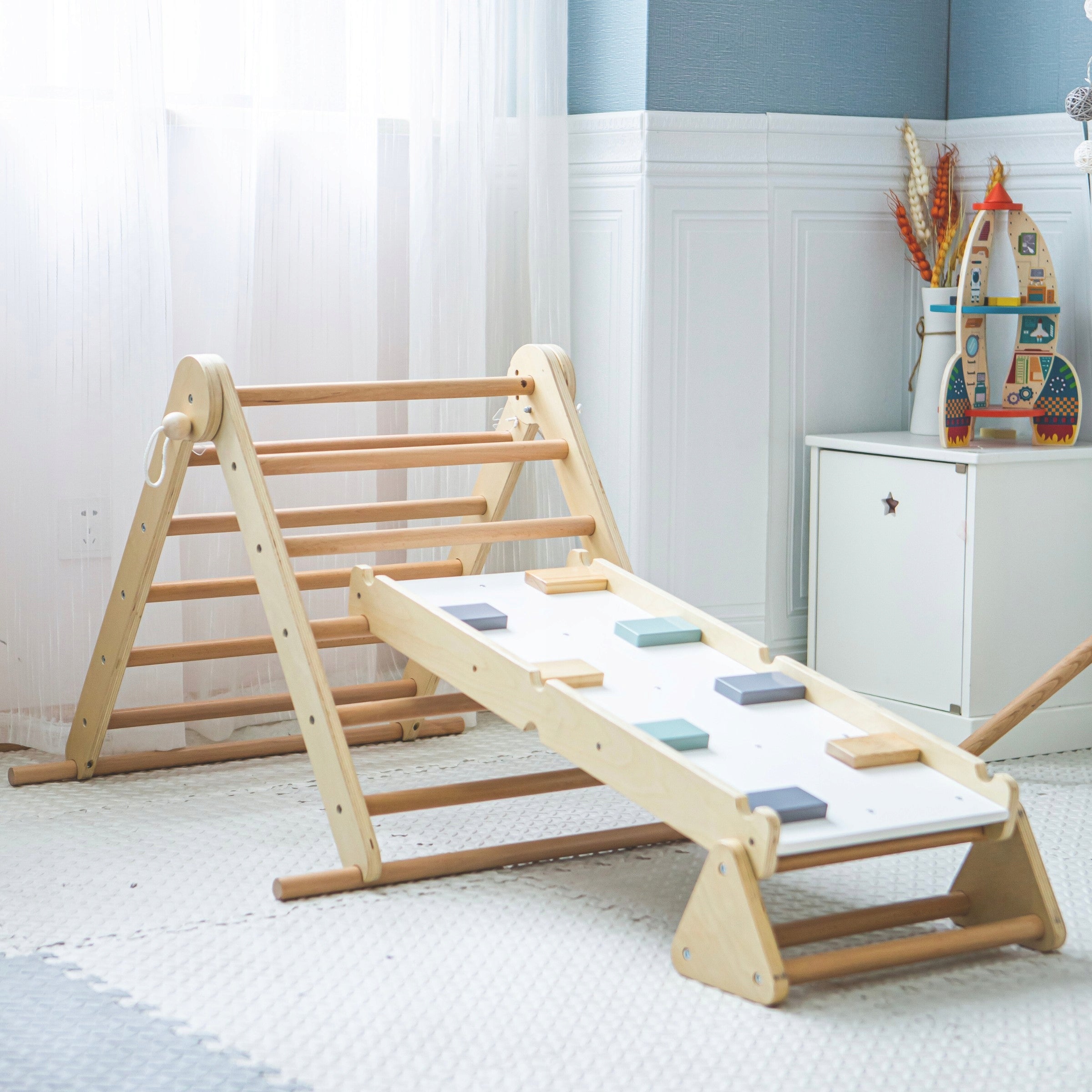Home Square Toys 3in1 Ladder Climbing Wall Balance for Children Kind wooden