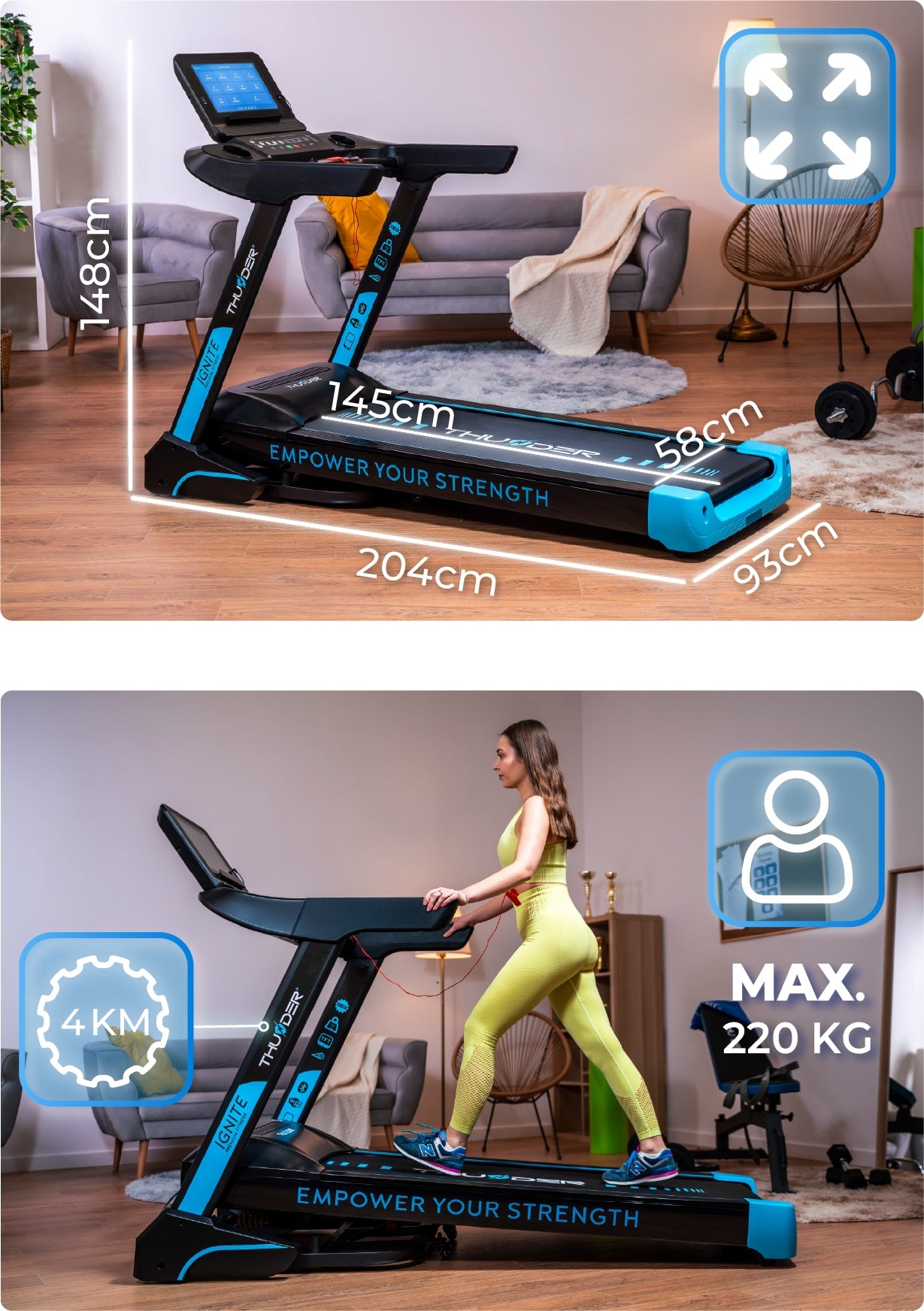 Home Treadmill Electric Folding Angle Adjustable SMART LCD IGNITE THUNDER Packaging status original