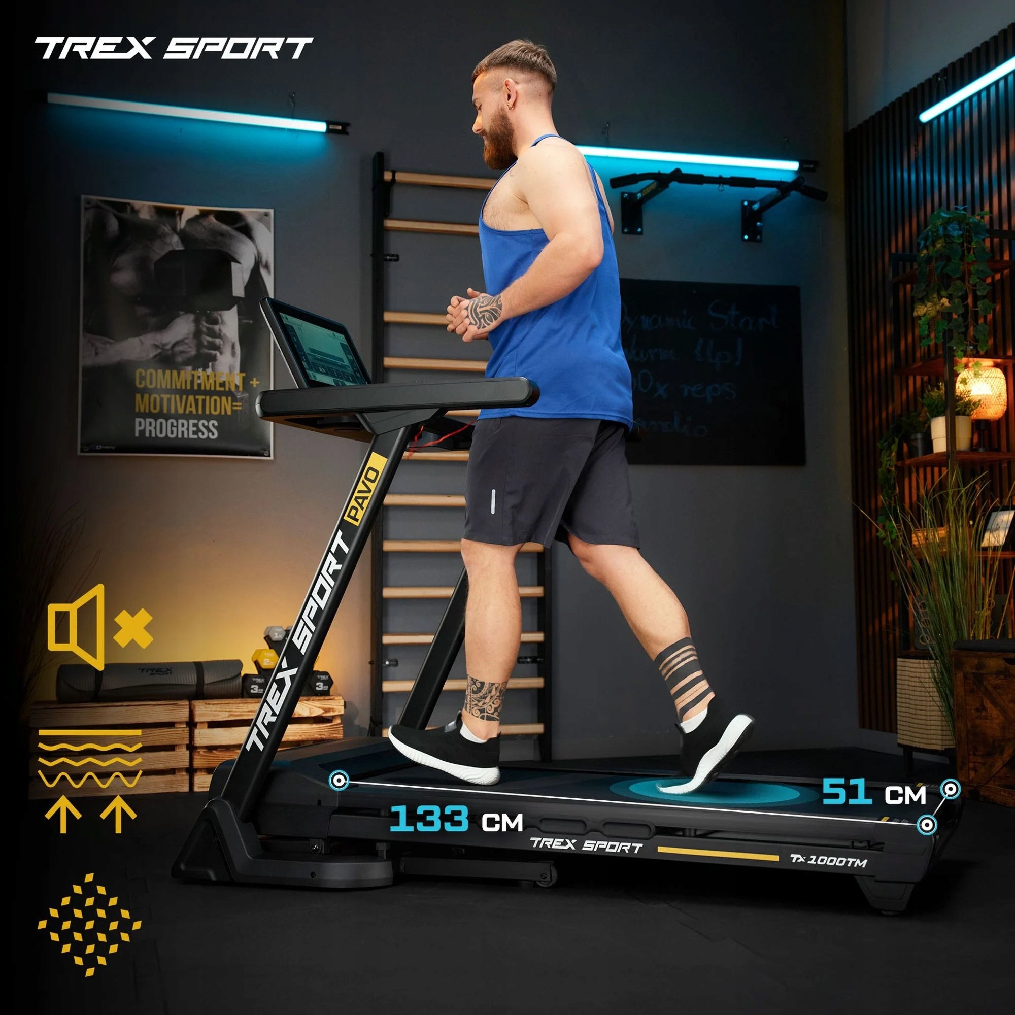 Home Treadmill Electric Folding Angle Adjustable SMART LCD PAVO TREX SPORT Maximum user weight 130 kg