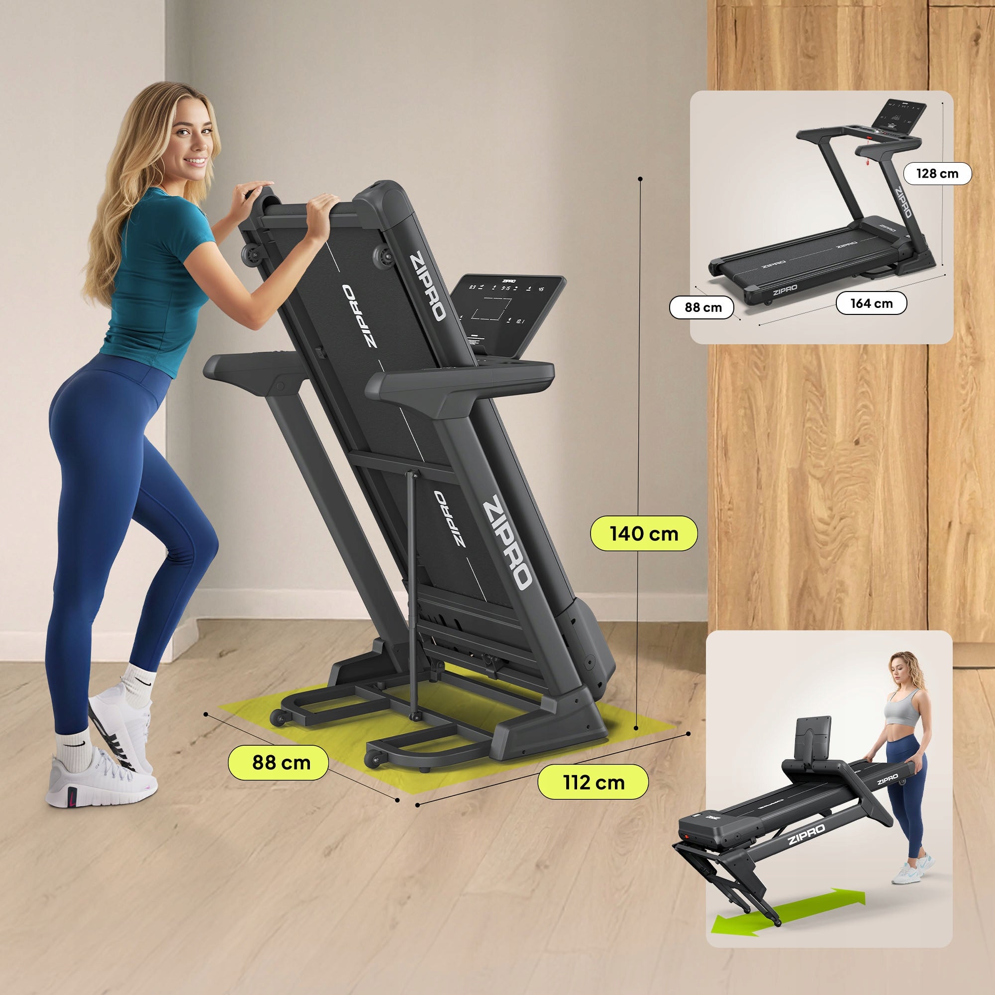 Home Treadmill Electric Folding Belt Slope Shock Absorption Sigma Zipro Measurements training duration distance speed pulse burned calories